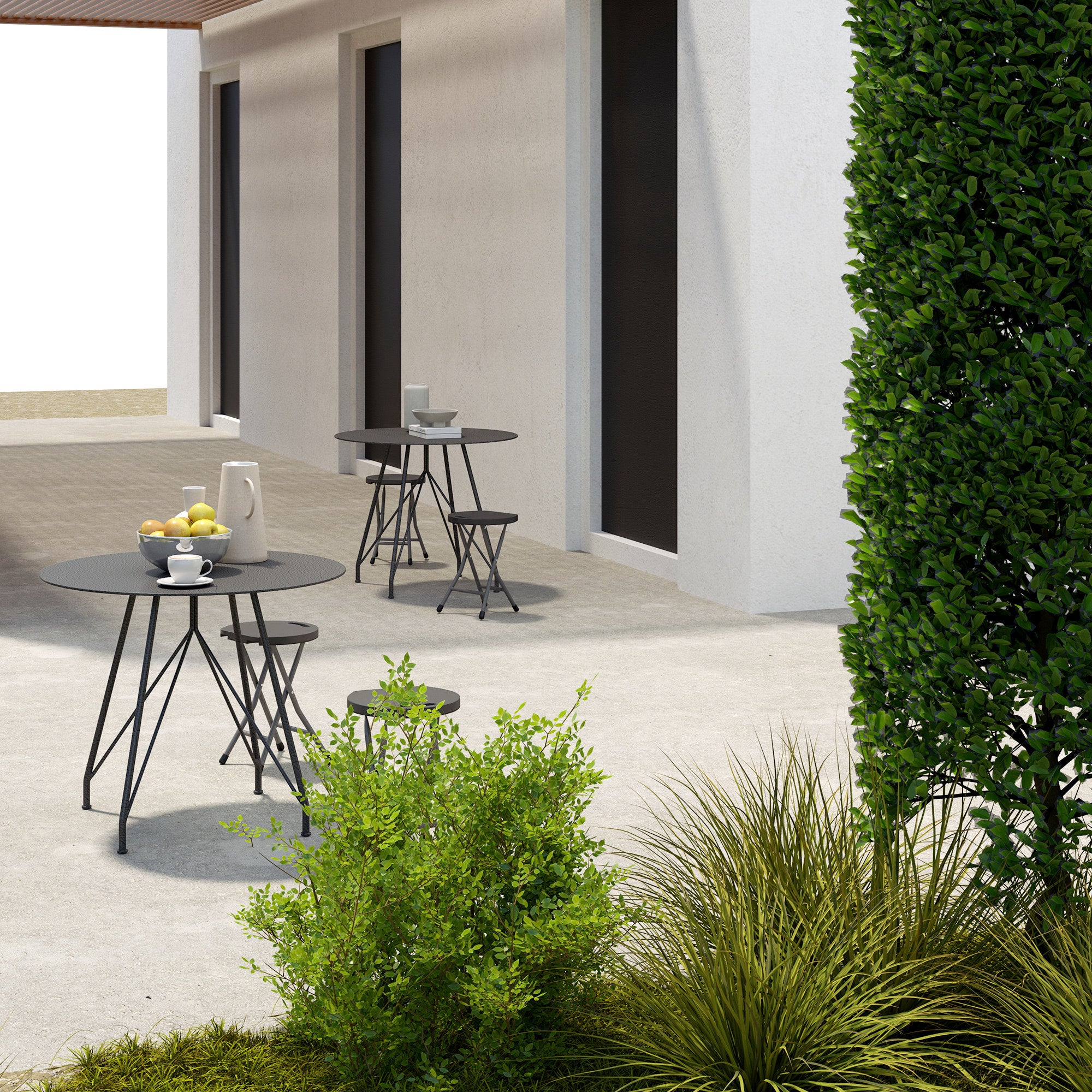 Outsunny Folding Stool Set of 4, Decorative Garden Stool Set with Safety Latch, Foldable Garden Stools with Powder-Coated Steel Legs HDPE Seat and Handle for Indoor and Outdoor, Charcoal Grey - North Peak Garden Furniture