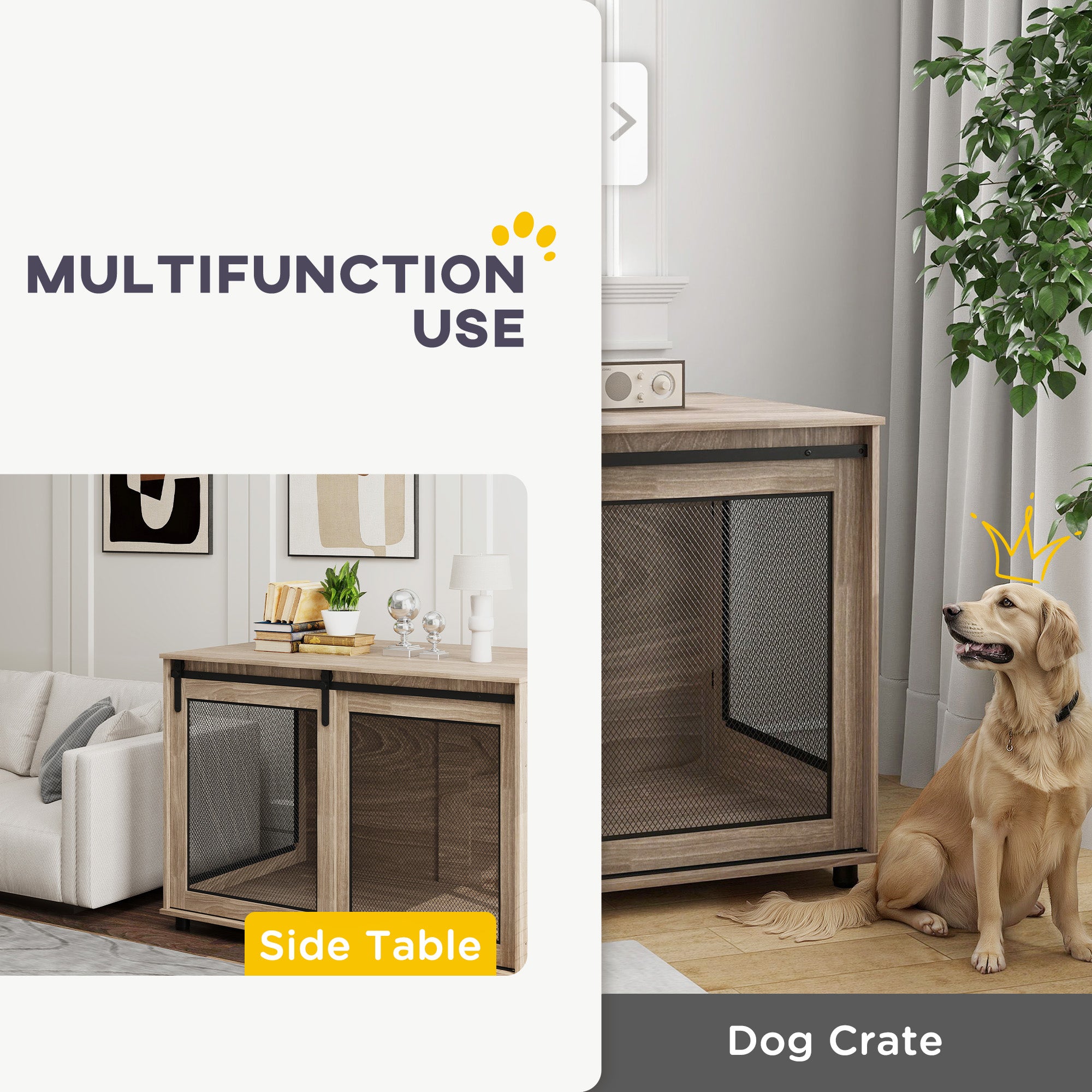 PawHut Dog Crate Furniture with Sliding Door for Extra Large Dogs, 118 x 75.5 x 82cm, Walnut Brown - North Peak Garden Furniture