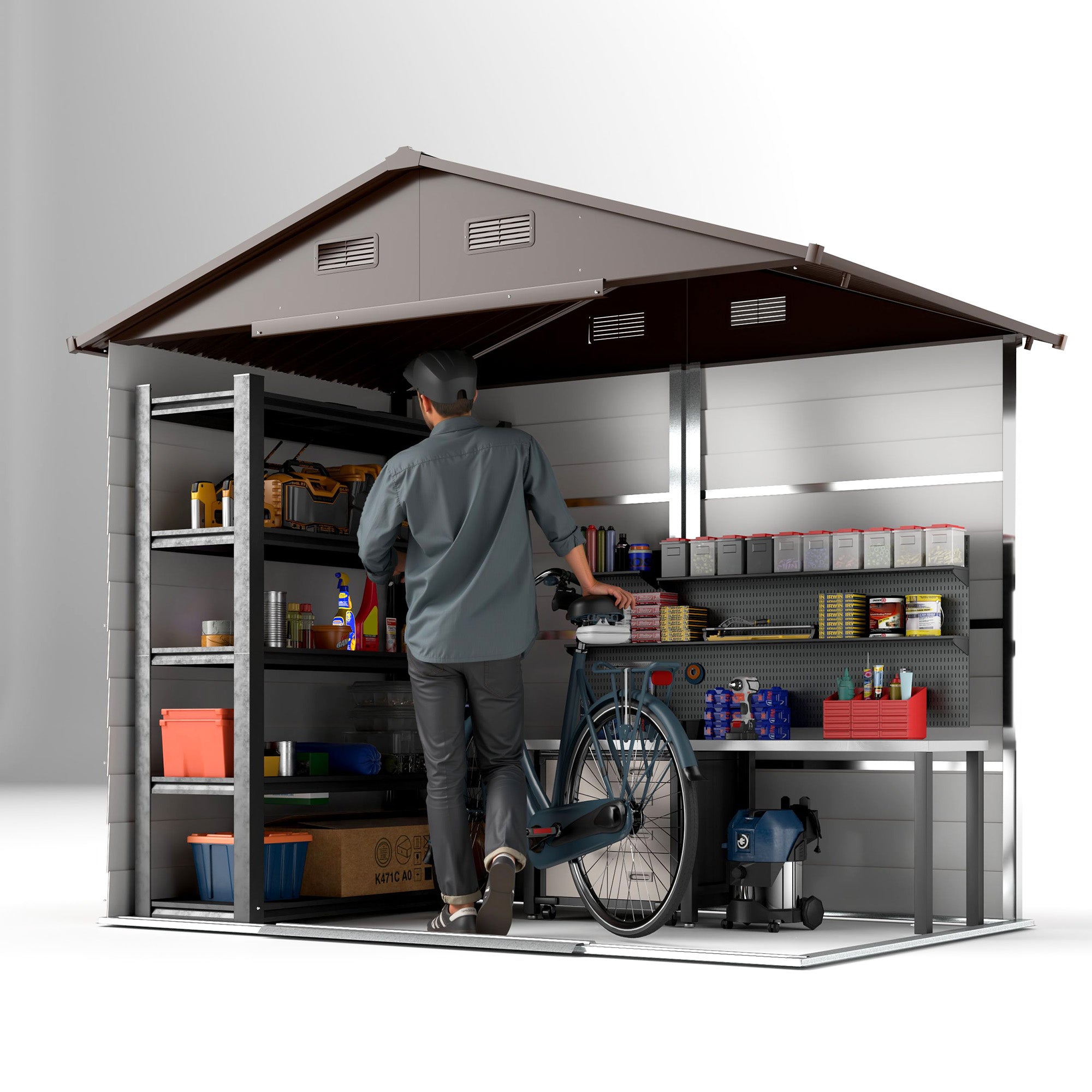 Outsunny 6 x 8ft Galvanised Steel Shed - Brown Wood-Effect - North Peak Garden Furniture