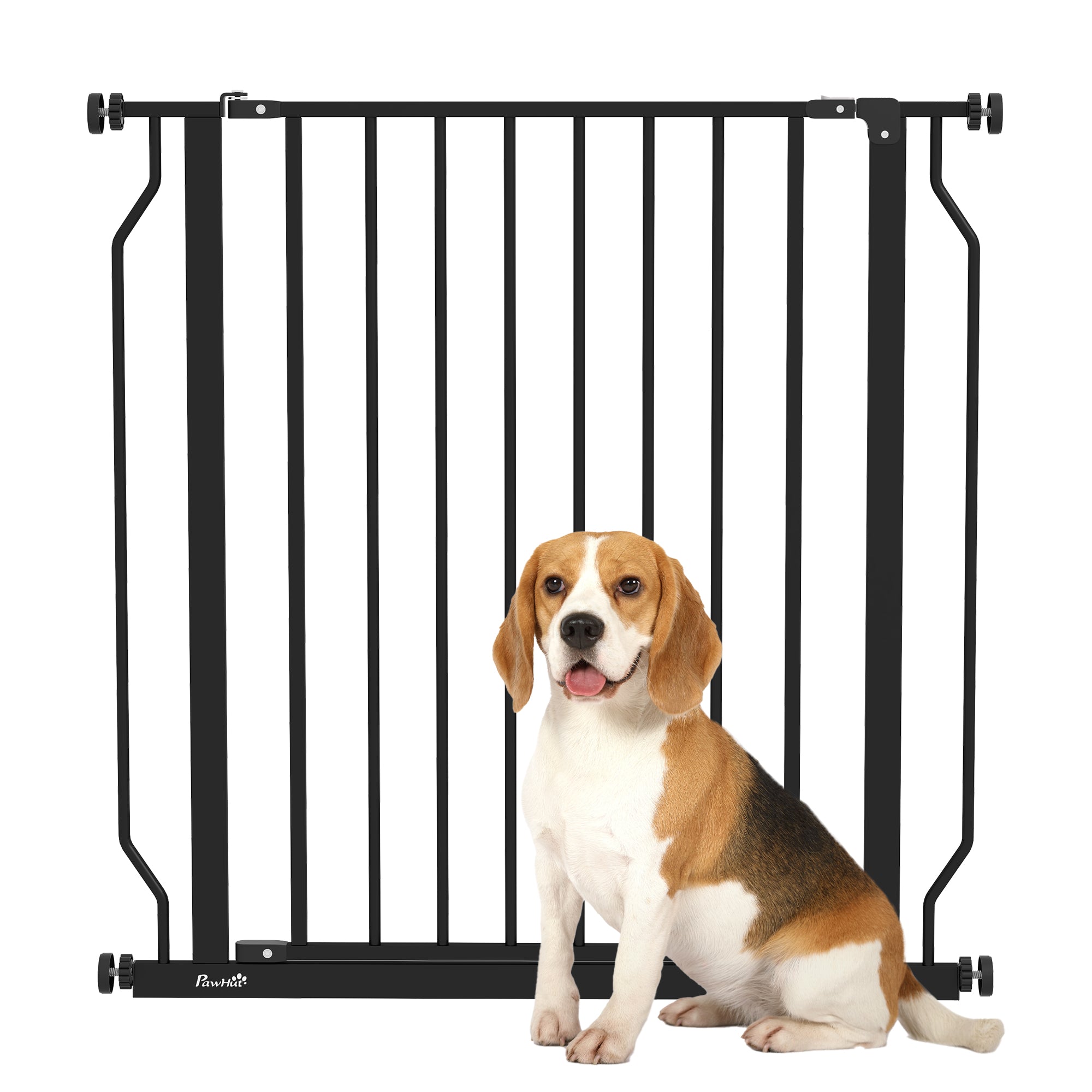 PawHut Extra Wide Dog Safety Gate, with Door Pressure, for Doorways, Hallways, Staircases - Black - North Peak Garden Furniture