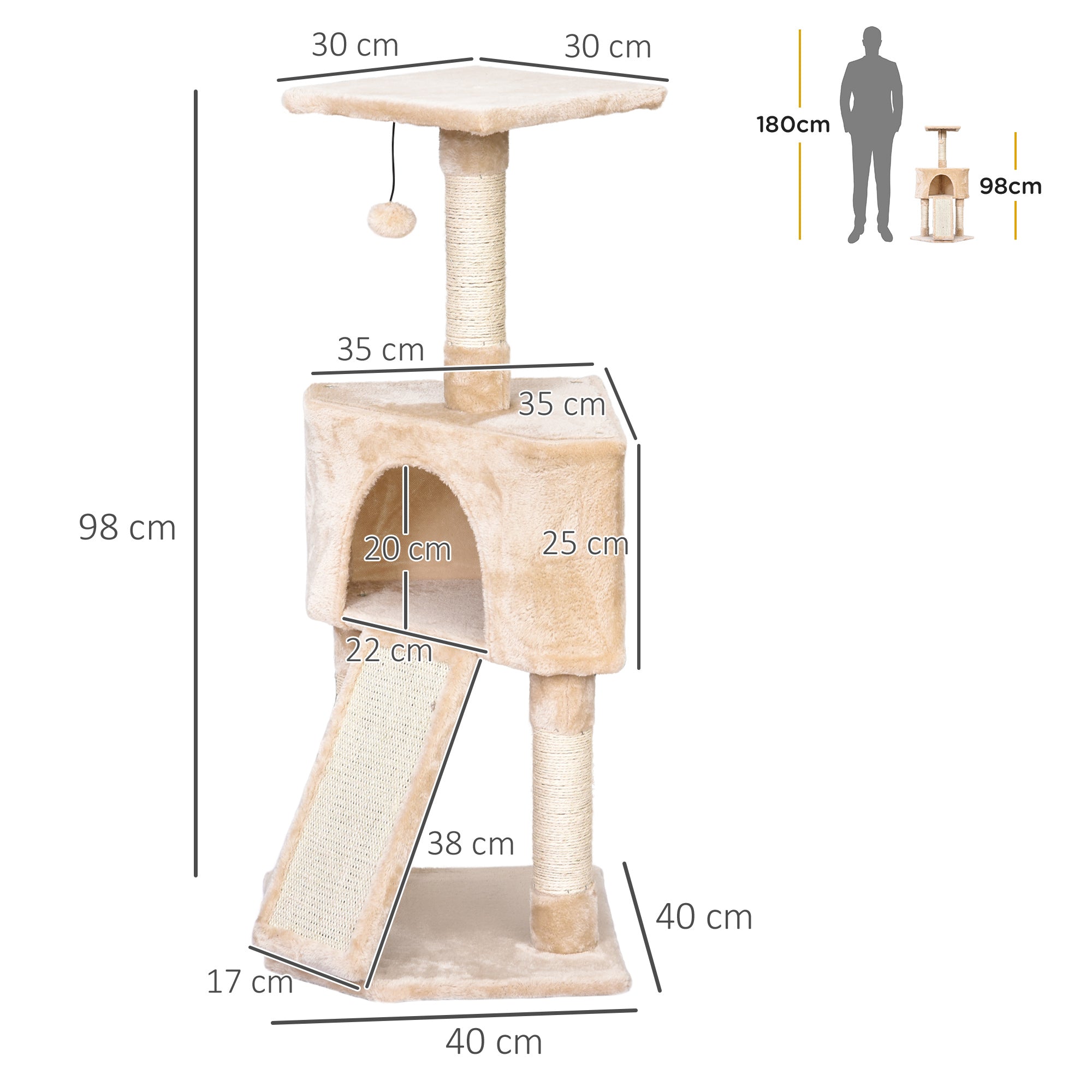 PawHut Corner Cat Tree for Indoor Cats, Kitten Tower with Scratching Post House Ladder Toy - Beige - North Peak Garden Furniture