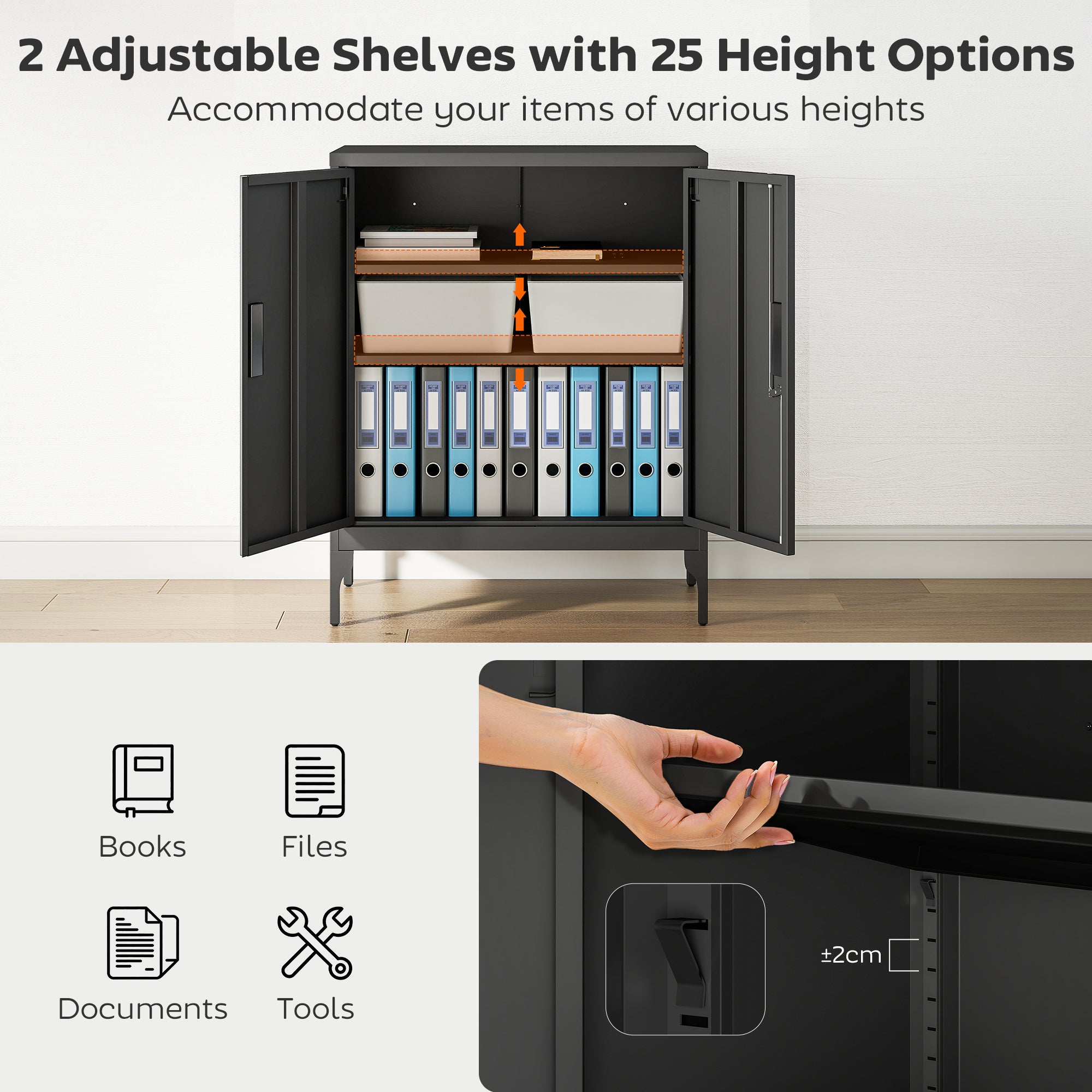 HOMCOM Metal Storage Cabinet with Lock and Adjustable Shelves - Black