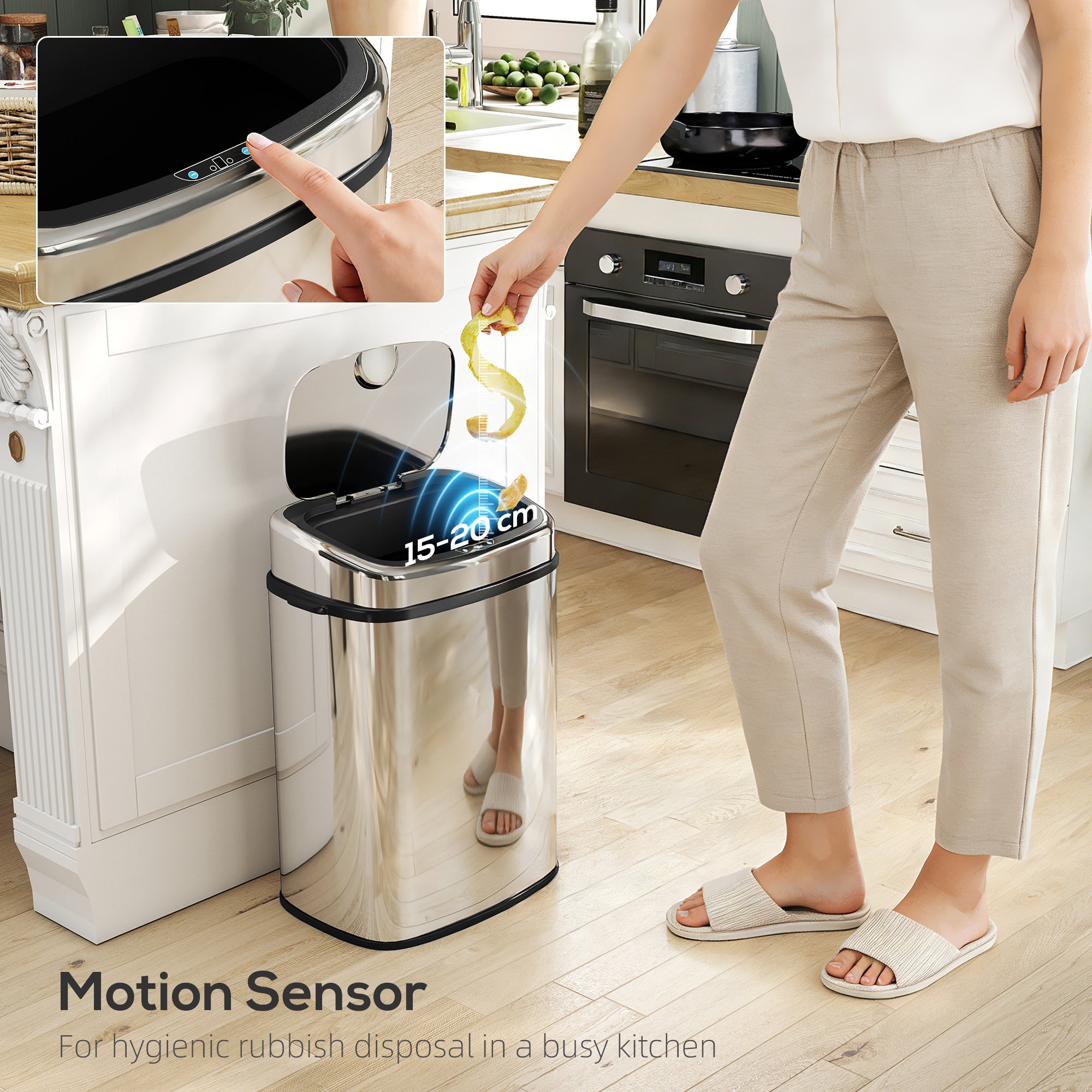 HOMCOM 50L Stainless Steel Sensor Bin - Silver Tone