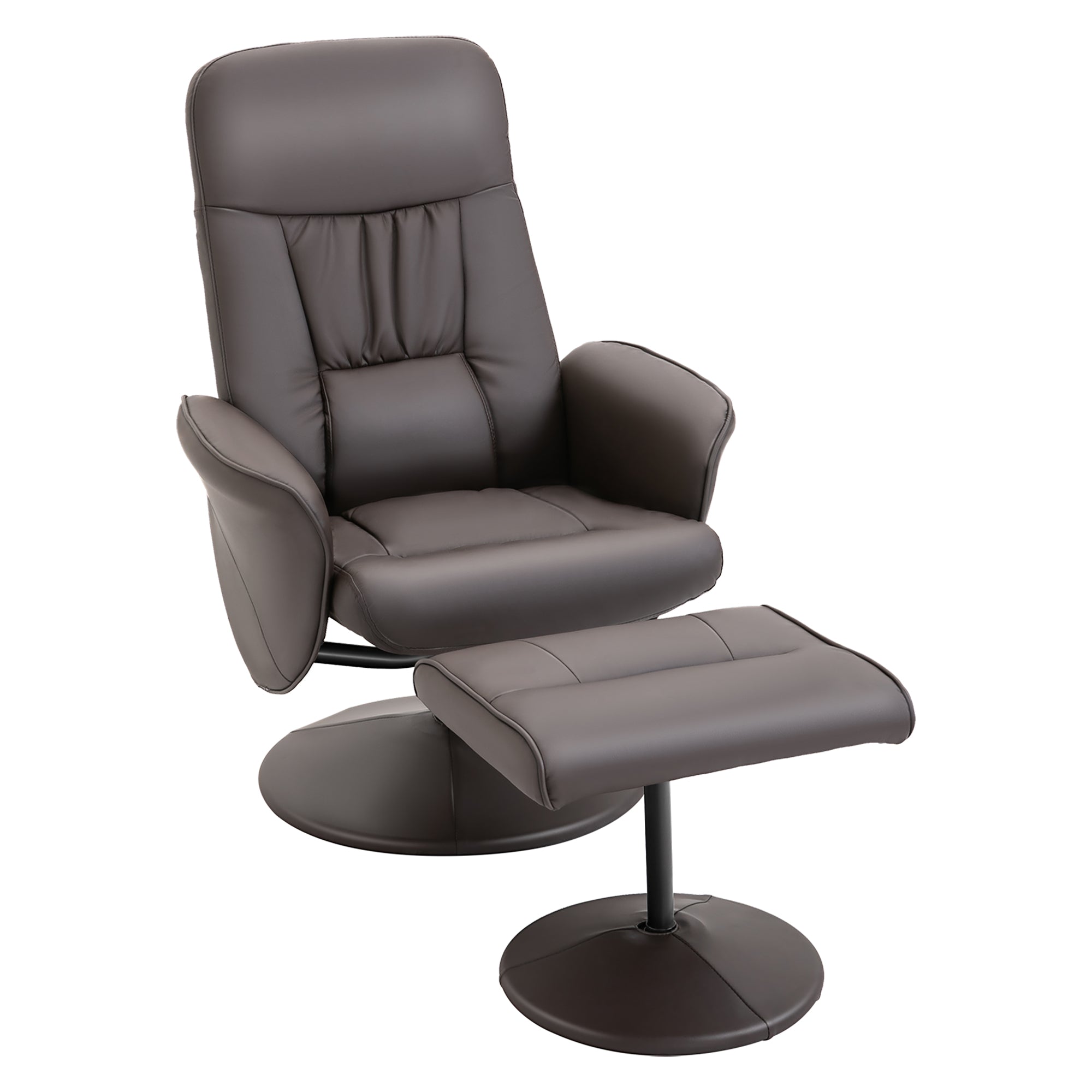 HOMCOM Executive Recliner Chair High Back and Footstool Armchair Lounge Seat Brown - North Peak Garden Furniture