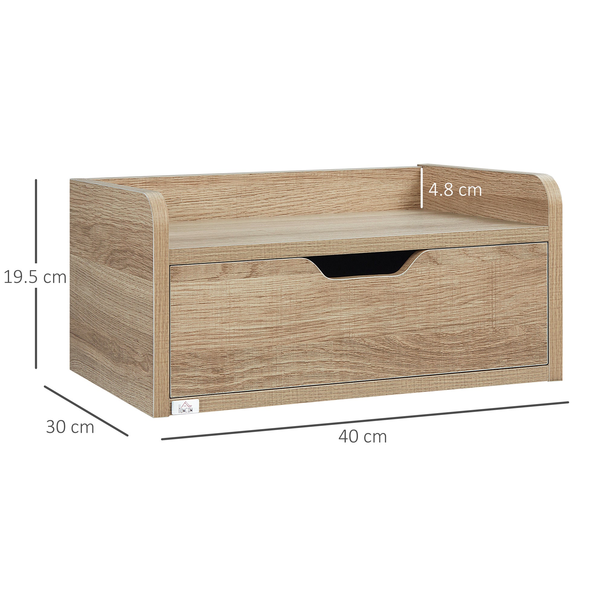 HOMCOM Floating Nightstand Set of 2 Wall Mounted Bedside Table with Storage Drawer for Bedroom, Natural - North Peak Garden Furniture