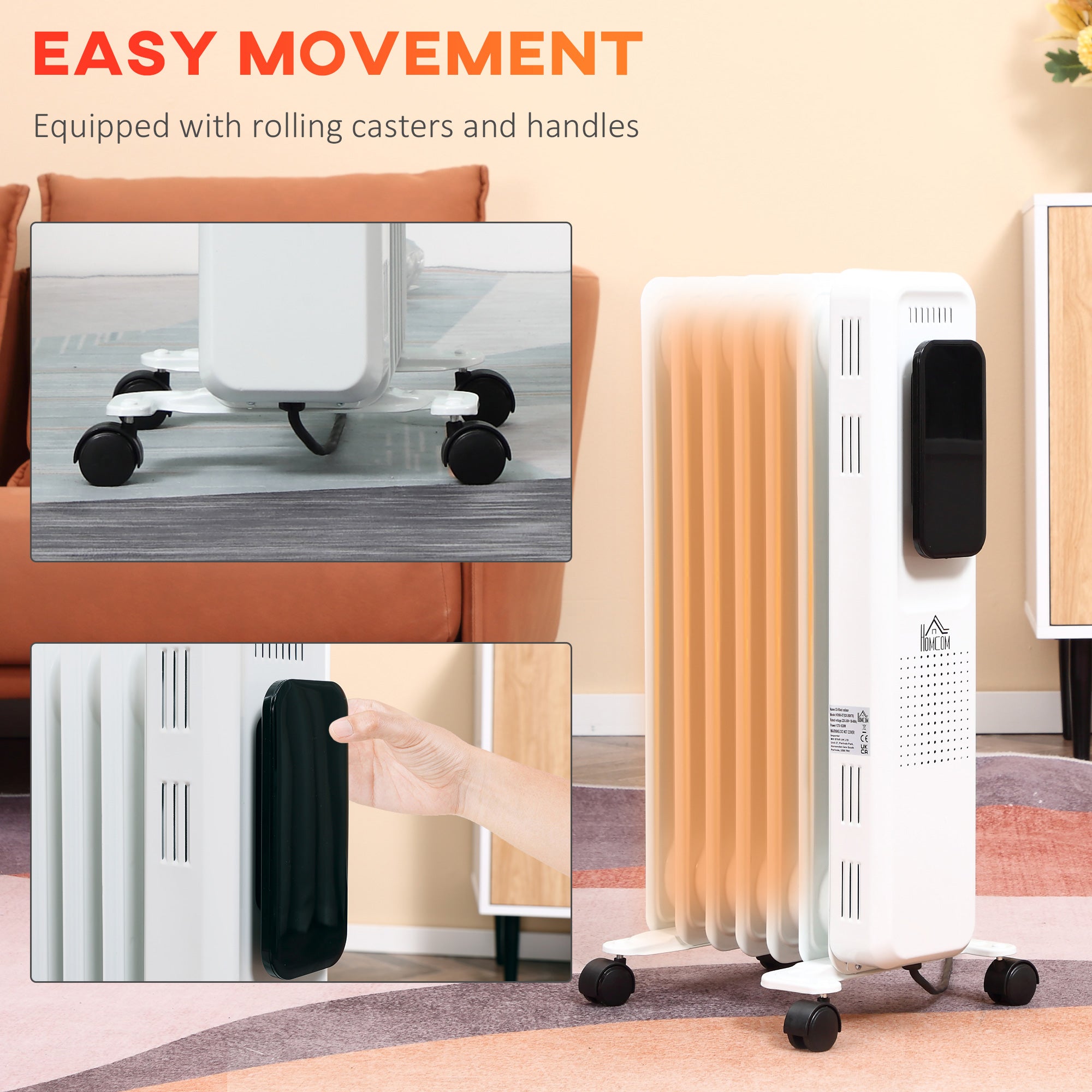 HOMCOM 1500W Oil Filled Radiator, 7 Fin Portable Electric Heater with LED Display, 24H Timer, 3 Heat Settings, Adjustable Thermostat, Safety Cut off, Remote Control, White - North Peak Garden Furniture