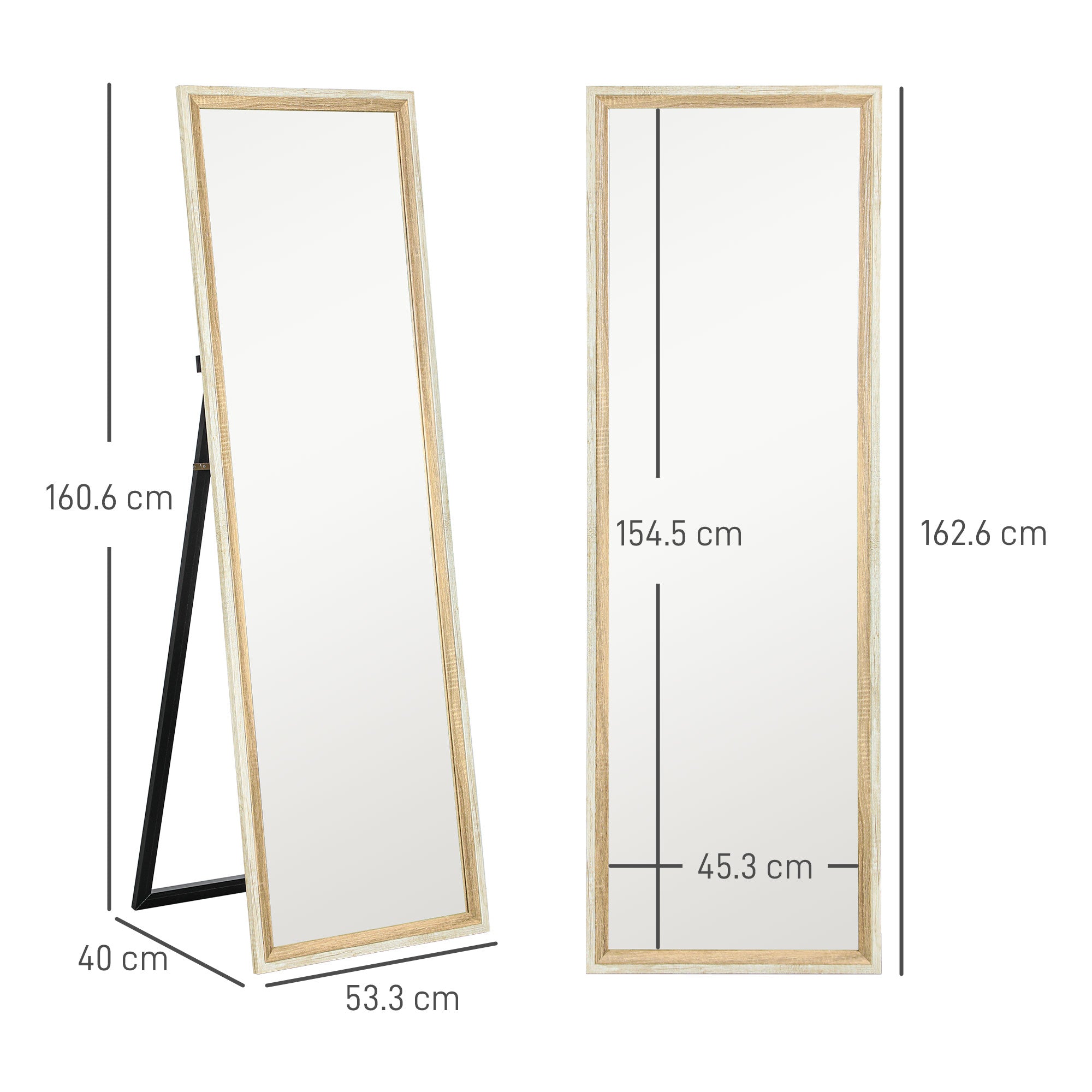 HOMCOM 162.6 cm Two-Tone Full Length Mirror - White/Oak-Tone - North Peak Garden Furniture