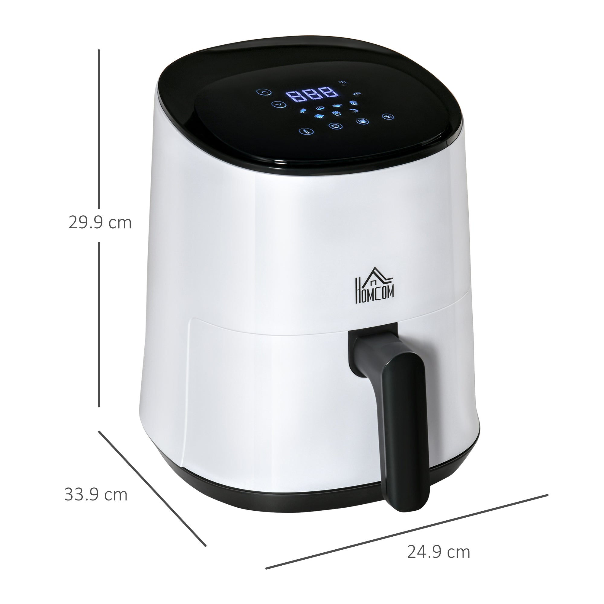 HOMCOM 2.5L Air Fryer, 1300W Air Fryer Oven with Digital  Touch Display, Rapid Air Circulation, Adjustable Temperature, Timer and Dishwasher Safe Basket for Oil Less or Low Fat Cooking, White