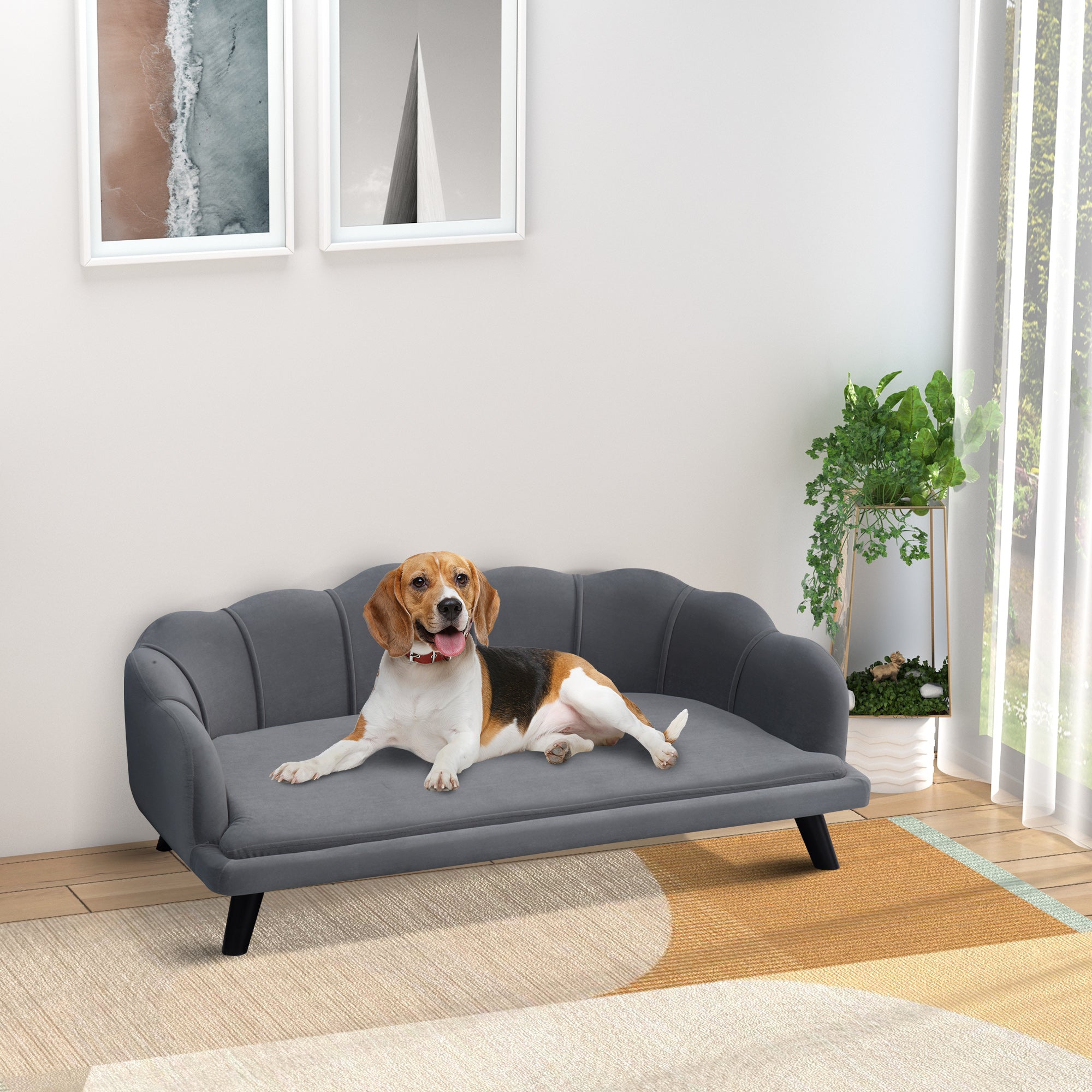 PawHut Dog Sofa, Pet Couch Bed for Medium, Large Dogs, with Legs, Cushion - Grey - North Peak Garden Furniture