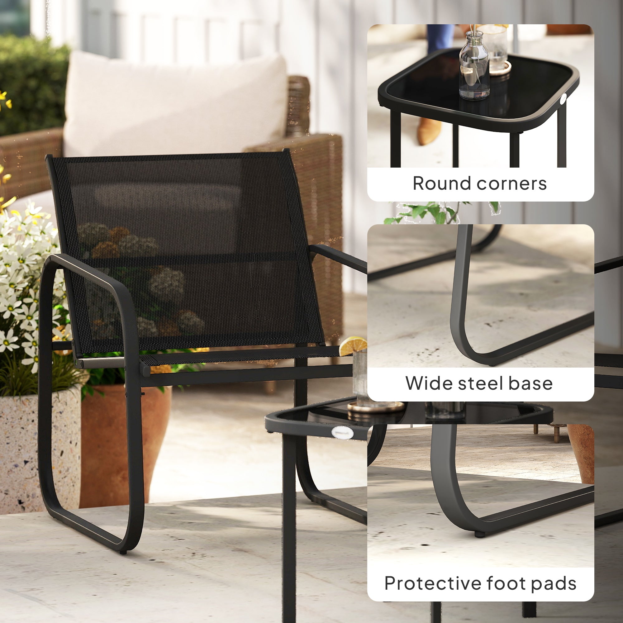 Outsunny Three-Piece Garden Seating Set - Black - North Peak Garden Furniture