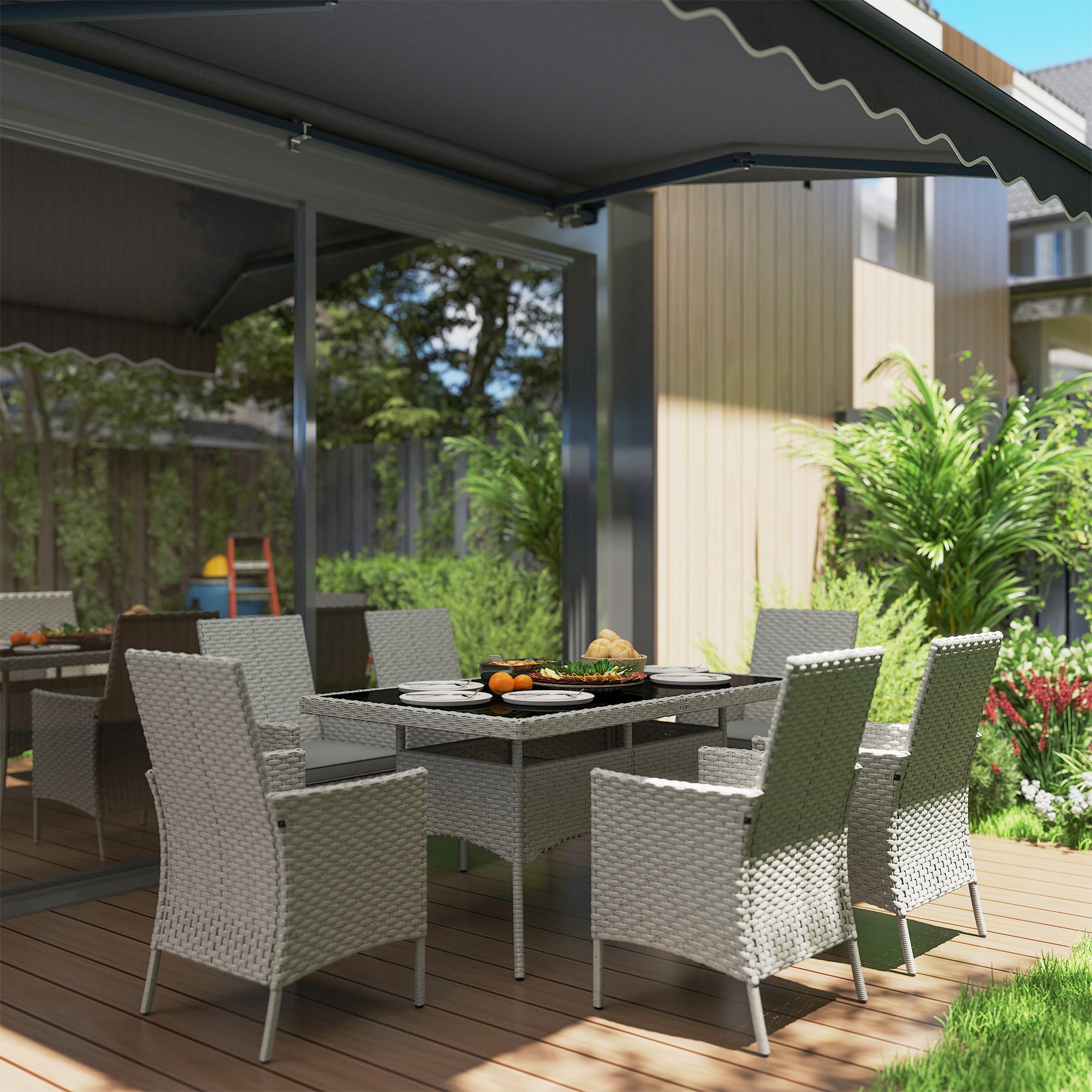 Outsunny Seven-Piece Rattan Dining Set - Grey - North Peak Garden Furniture