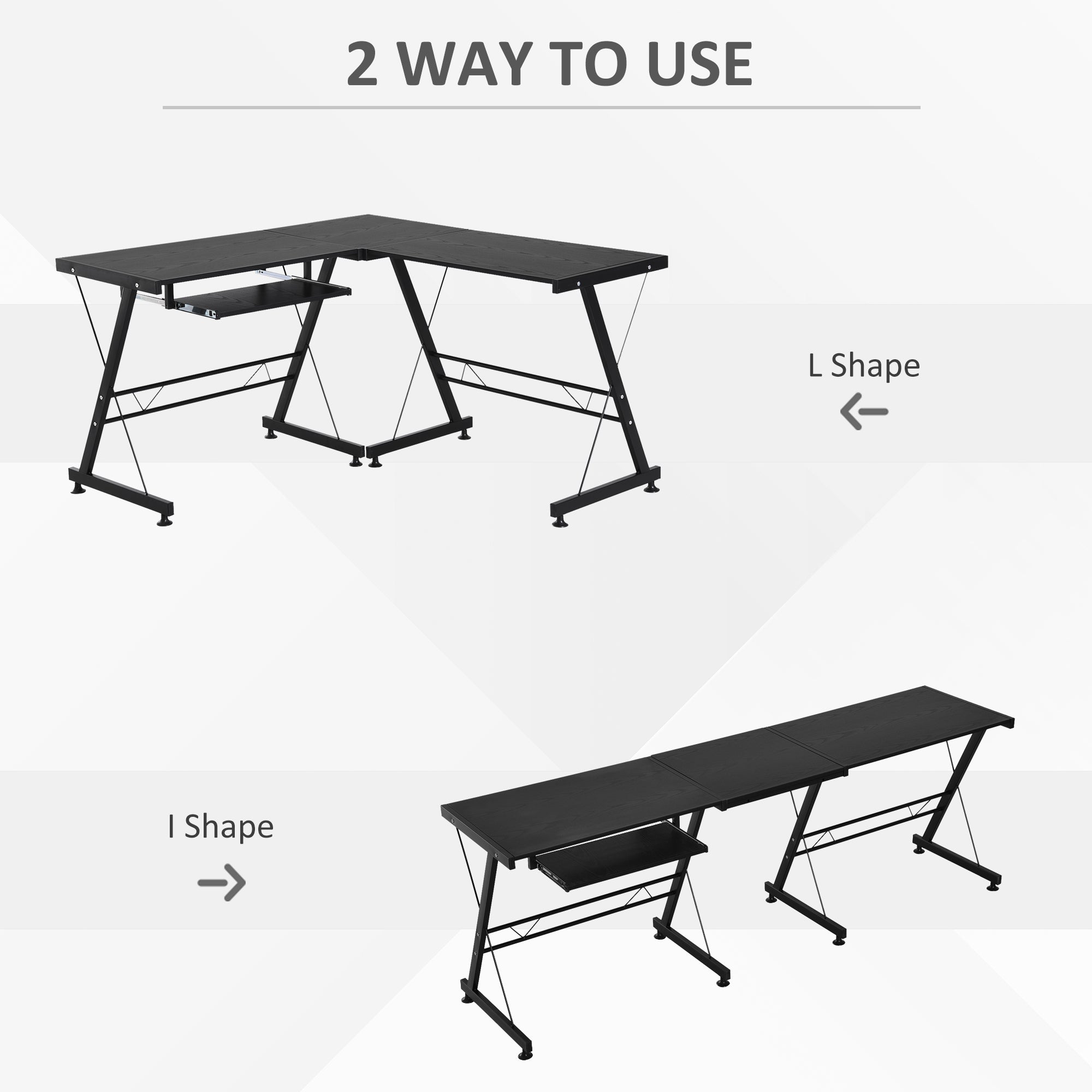 HOMCOM L Shaped Gaming Desk, Corner Computer Desk with Keyboard Tray, Work Table for Home Office, Study Workstation, 130 x 130 x 73.5cm, Black - North Peak Garden Furniture