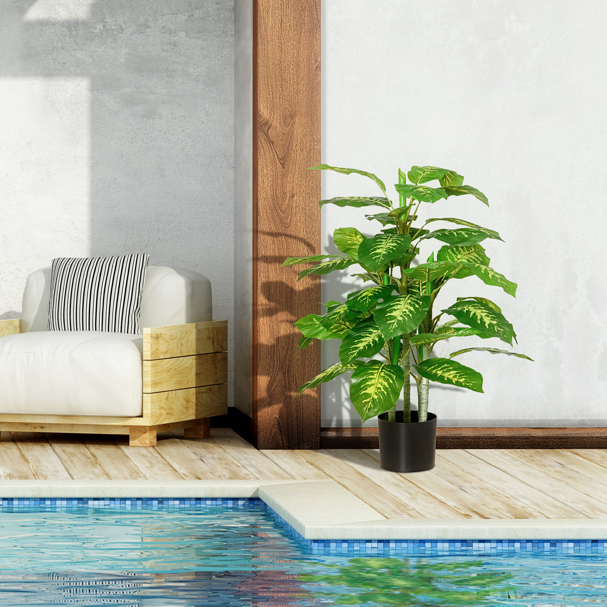 HOMCOM 2 PCs Artificial Evergreen Tree Fake Decorative Plant in Nursery Pot for Indoor Outdoor Décor, Green - North Peak Garden Furniture