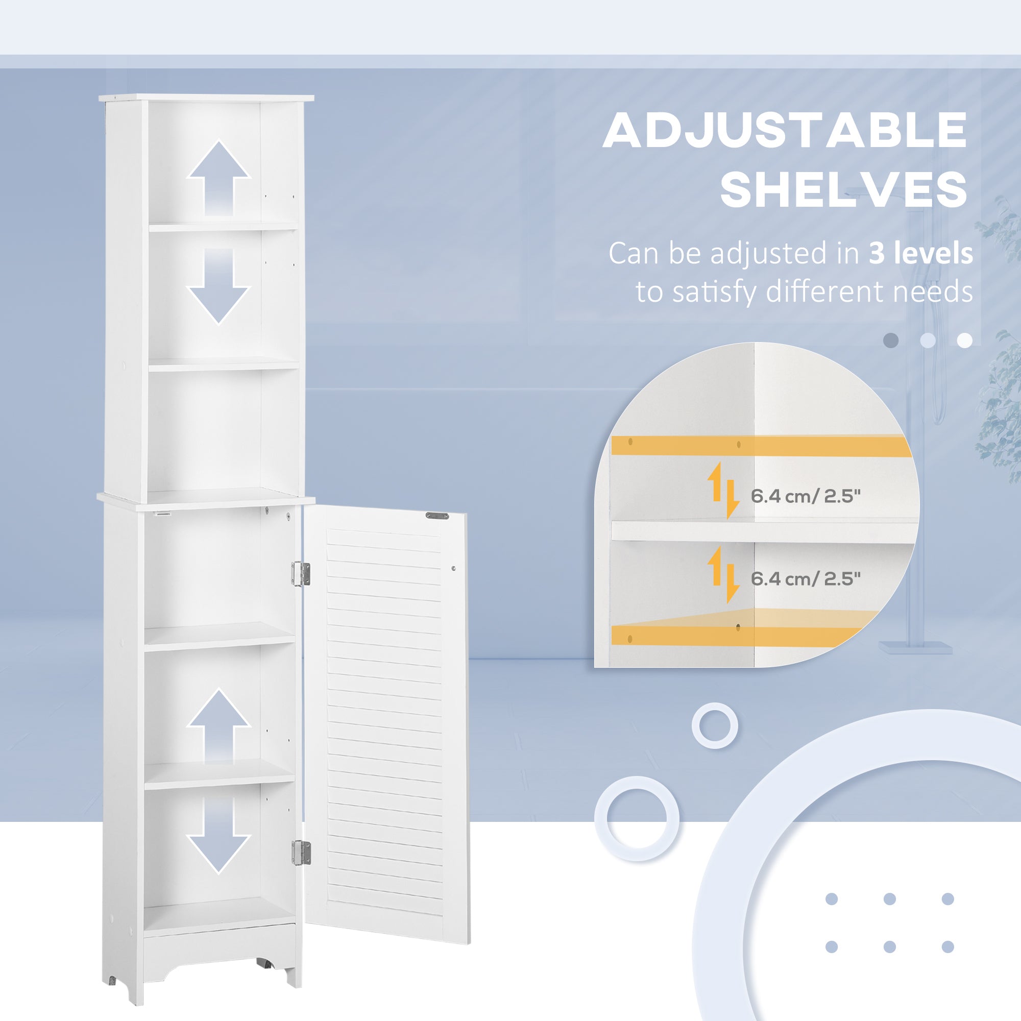 HOMCOM Tall Bathroom Cabinet Storage Cupboard Floor Standing Home Bathroom Furniture w/ 6 Shelves 165H x 34W x 20D cm White - North Peak Garden Furniture