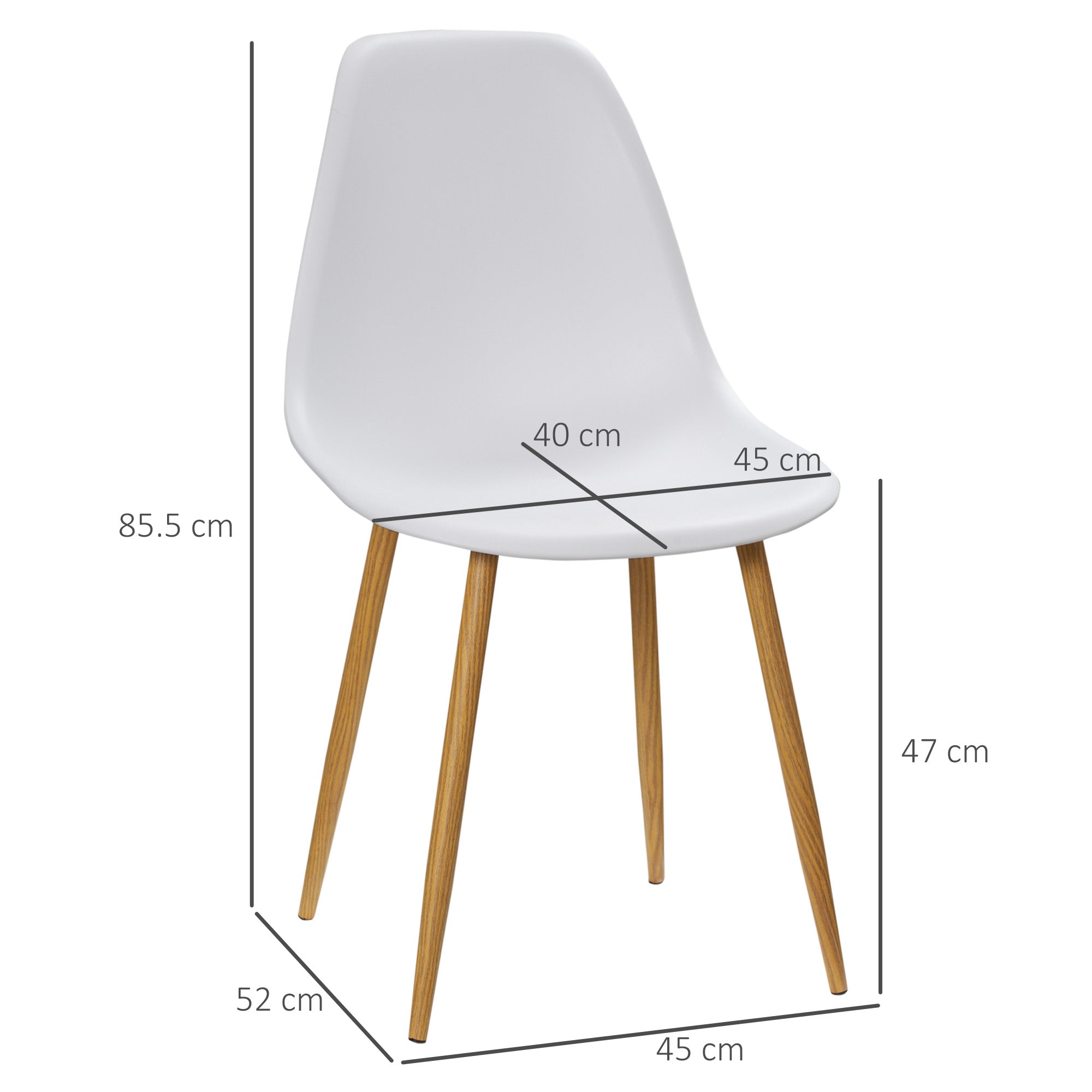 HOMCOM Modern Dining Chairs Set of 4, Kitchen Chairs with Backrest and Steel Legs for for Dining Room, Living Room, White - North Peak Garden Furniture