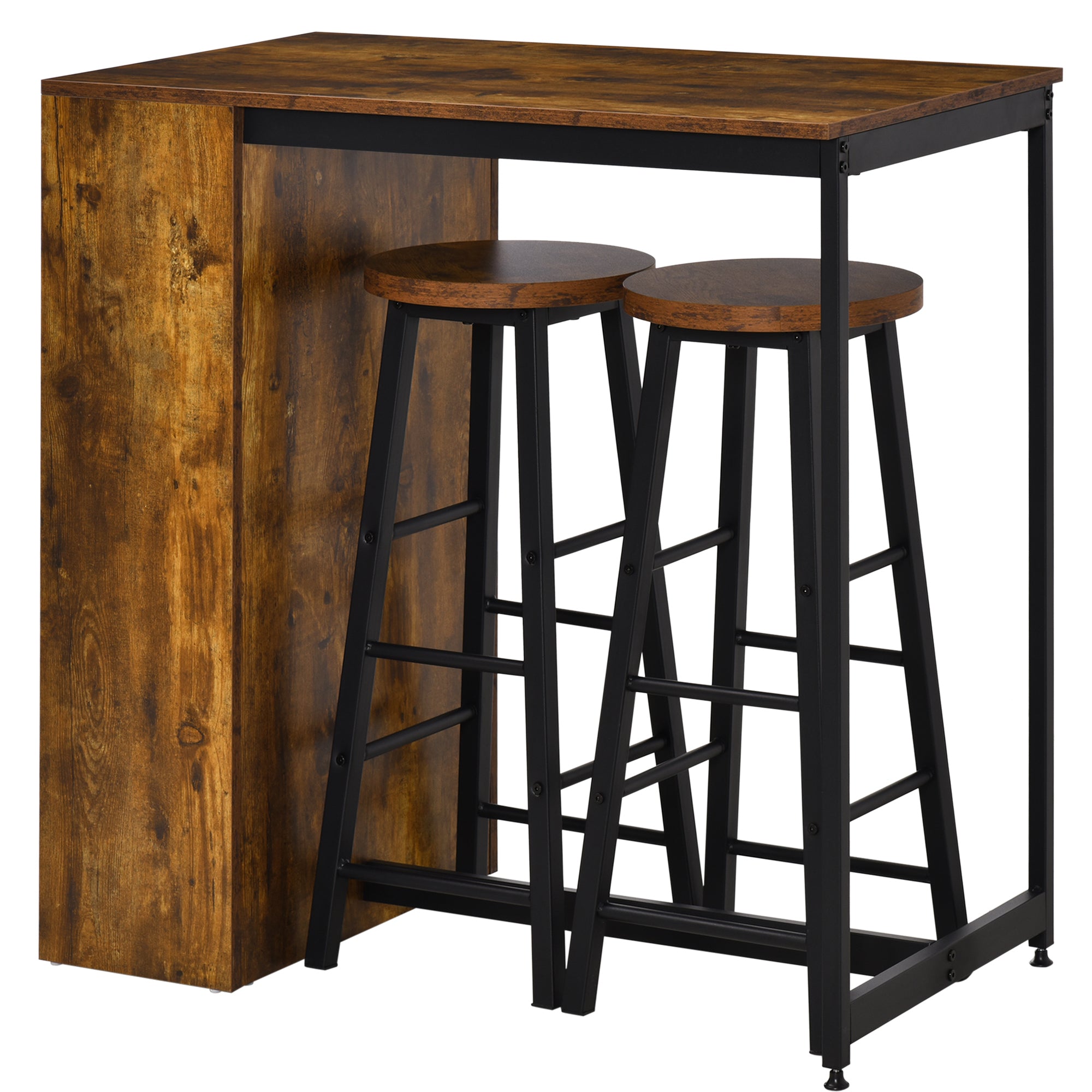 HOMCOM Industrial Bar Table Set for 2, 3 Pieces Pub Table and Bar Stools with Storage Shelf for Kitchen - North Peak Garden Furniture