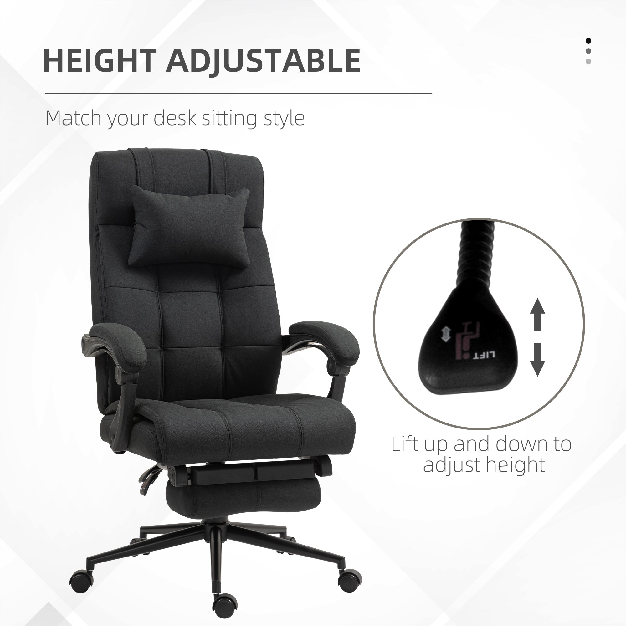 Vinsetto Office Desk Chair with Footrest, Headrest Pillow, Home Office Chair with Reclining Backrest, Swivel Wheels, Black - North Peak Garden Furniture