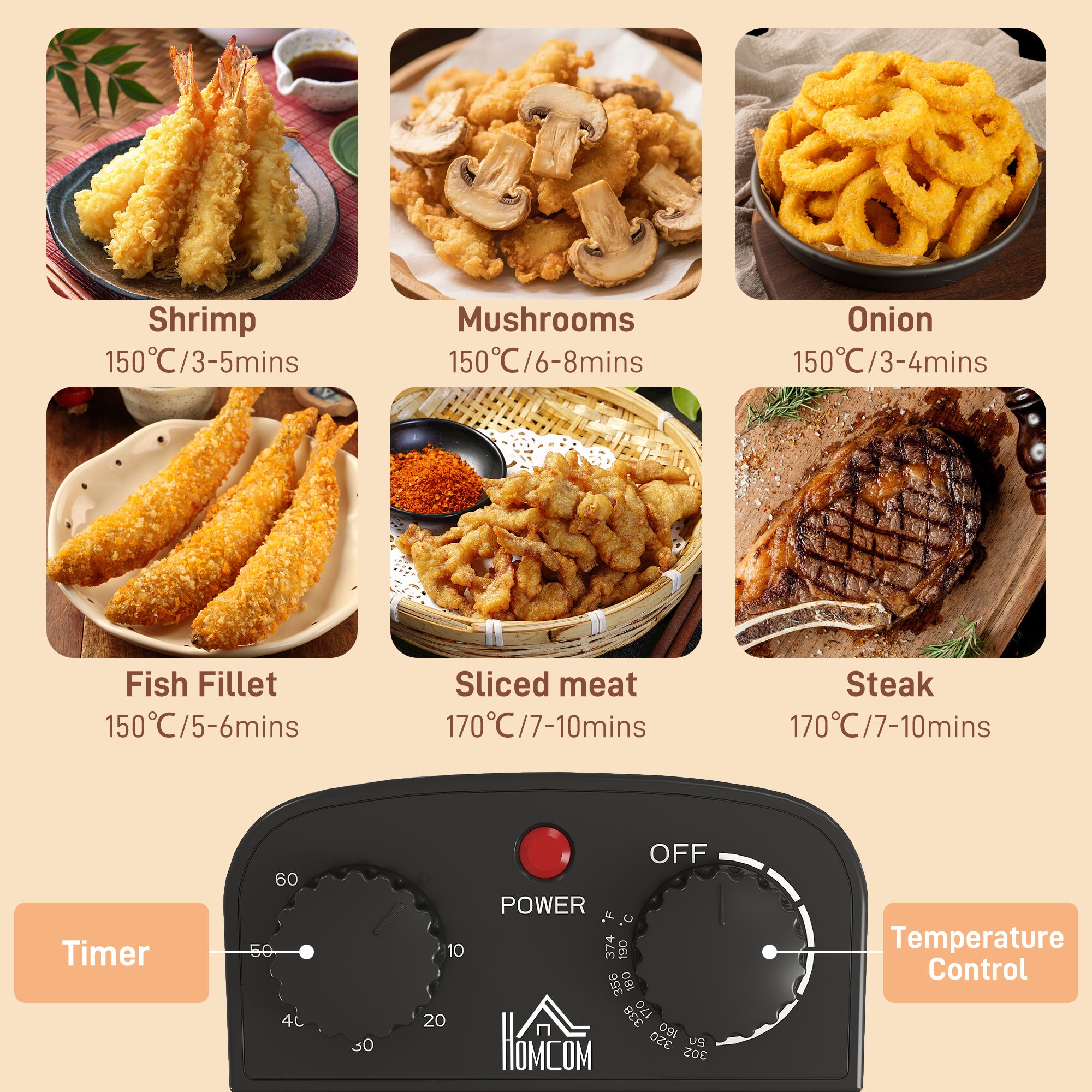 HOMCOM 5 Litre Deep Fat Fryer with Adjustable Temperature & Timer, 2000W Stainless Steel Deep Fryer with Removable Oil Basket and Viewing Window, for Chips Fried Chicken - North Peak Garden Furniture