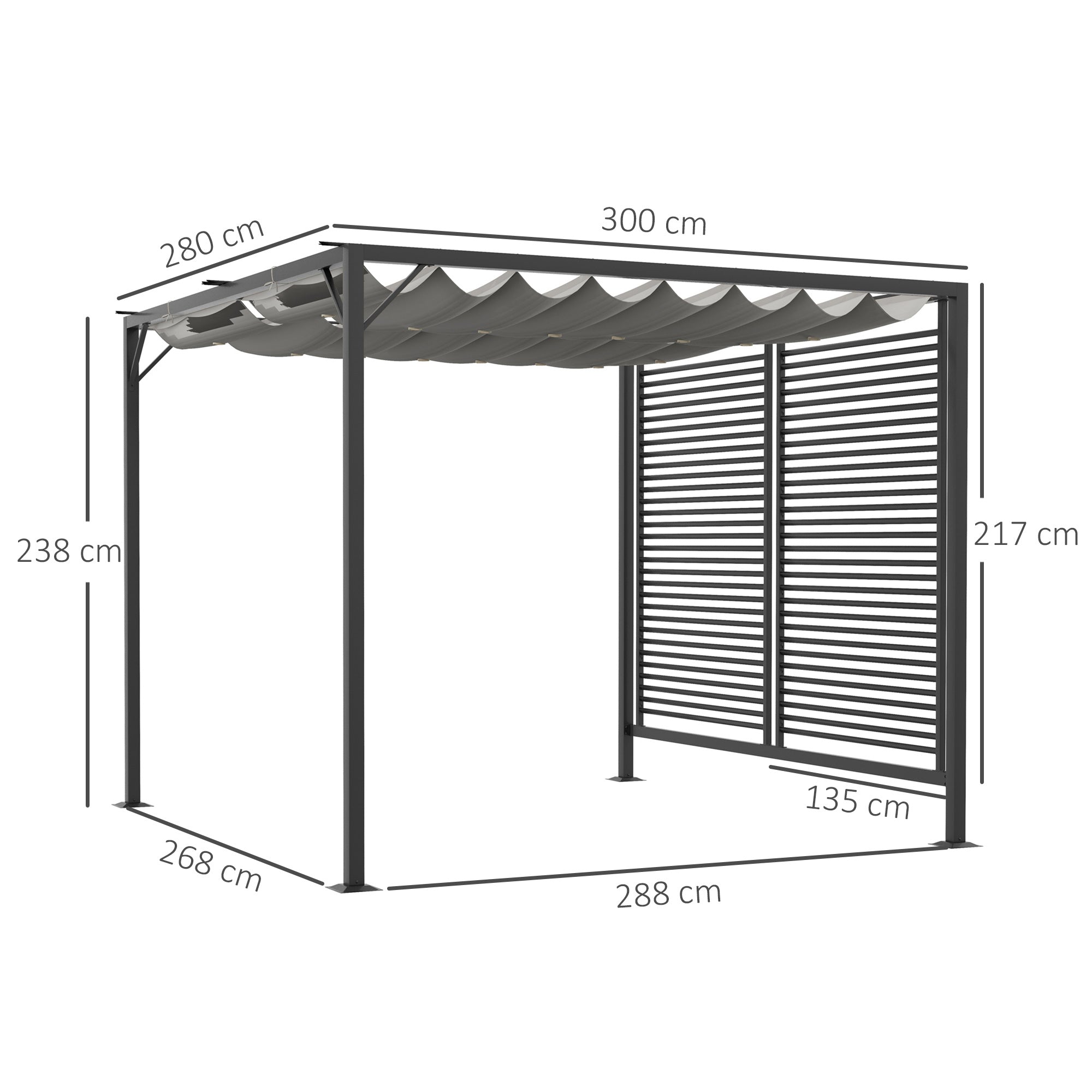 Outsunny 3 x 2.8m Metal Pergola, with Retractable Fabric Roof - Grey - North Peak Garden Furniture