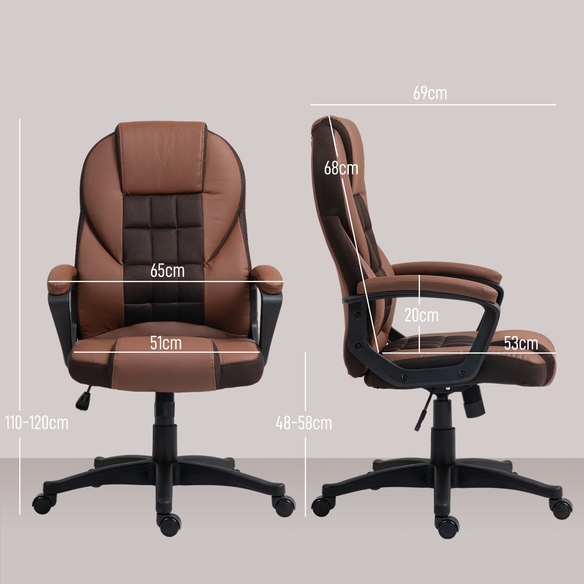 HOMCOM Faux Leather Office Chair - Brown - North Peak Garden Furniture