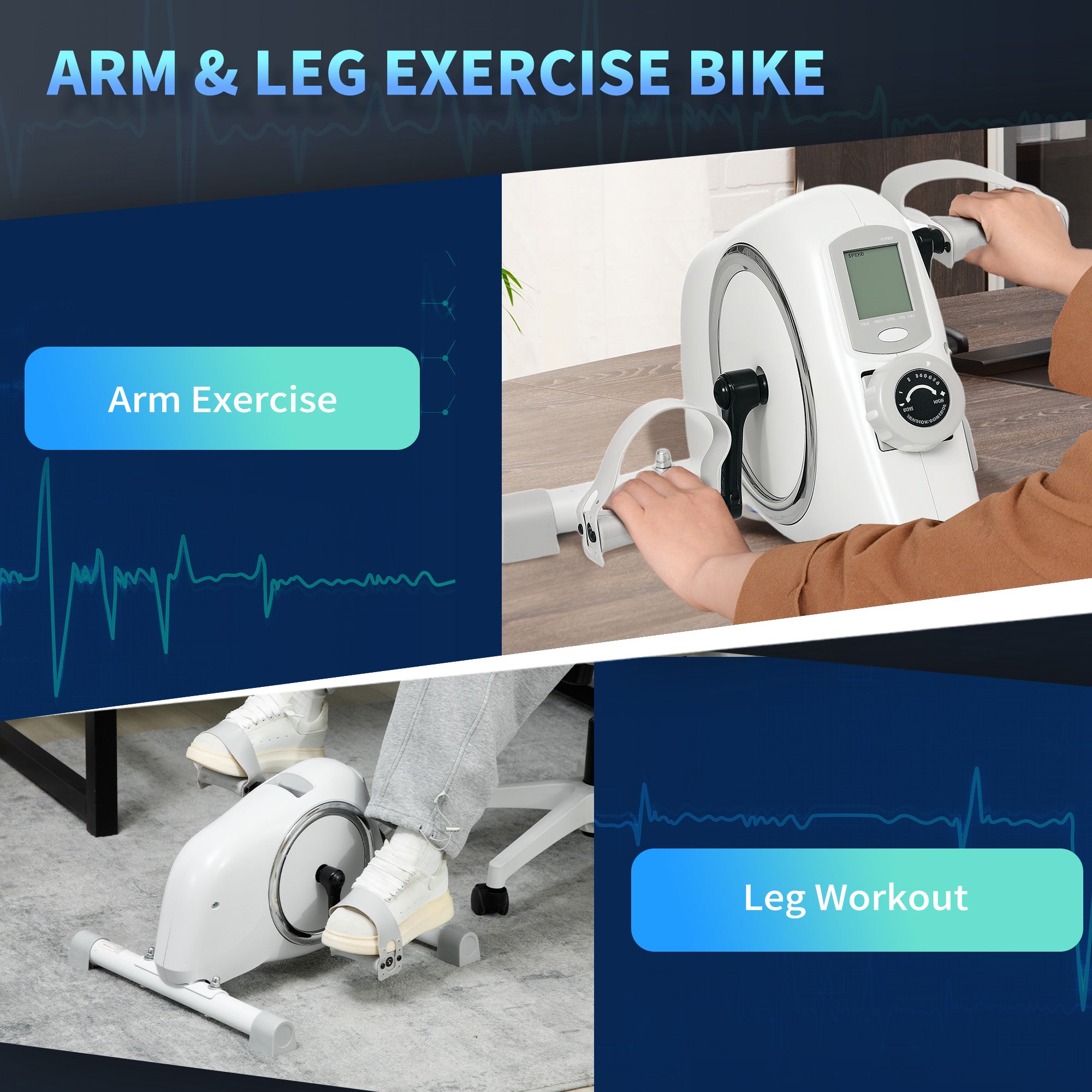 SPORTNOW Mini Exercise Bike, Sit Down Pedal Exerciser with 8-Level Quiet Magnetic Resistance and LCD Display, Portable Under Desk Bike for Arm and Leg Home Gym Office Workout, White - North Peak Garden Furniture