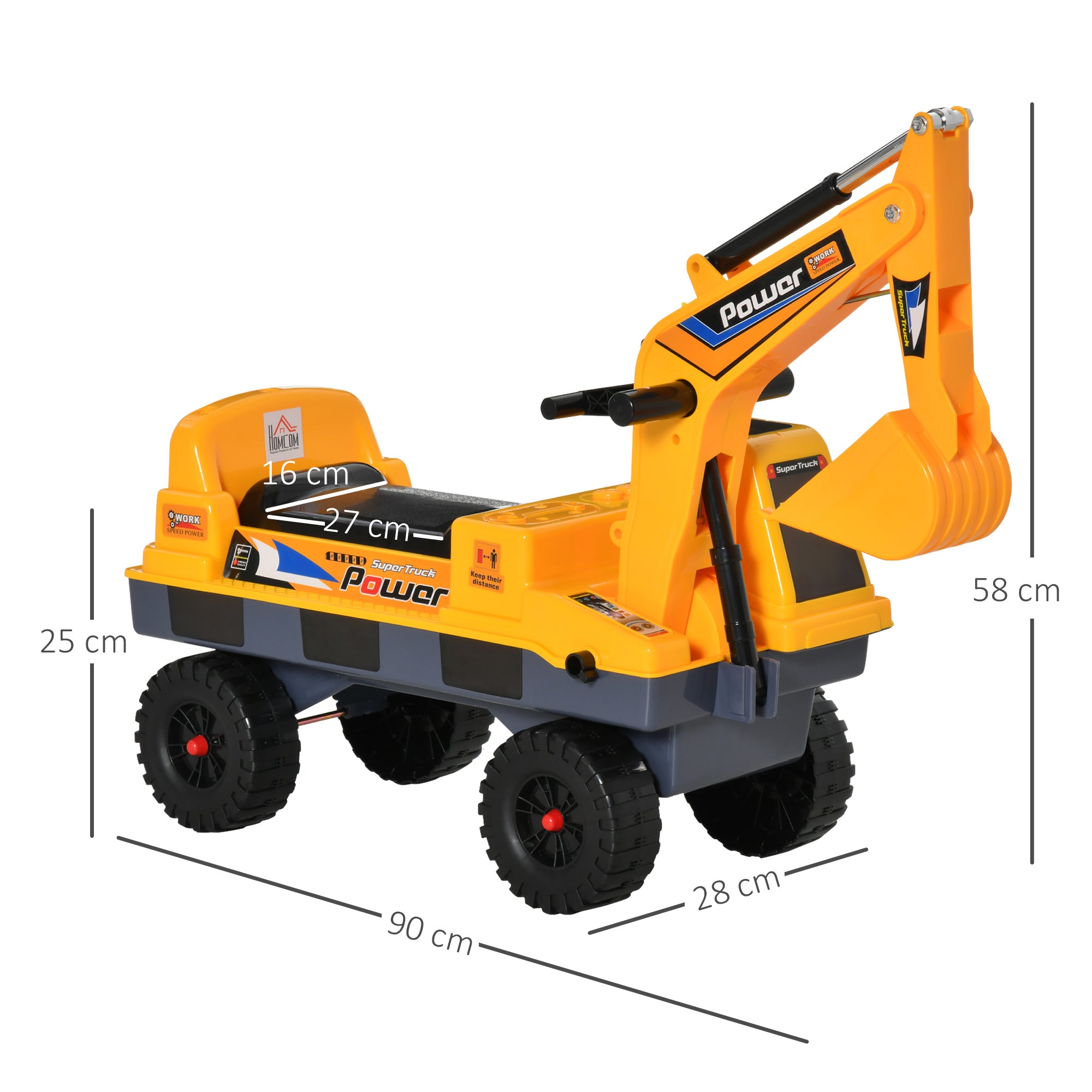 HOMCOM 2 in 1 Ride on Excavator Digger No Power Detachable Digging Bucket and Grab Bucket Music Light for 2-3 Years Old - North Peak Garden Furniture