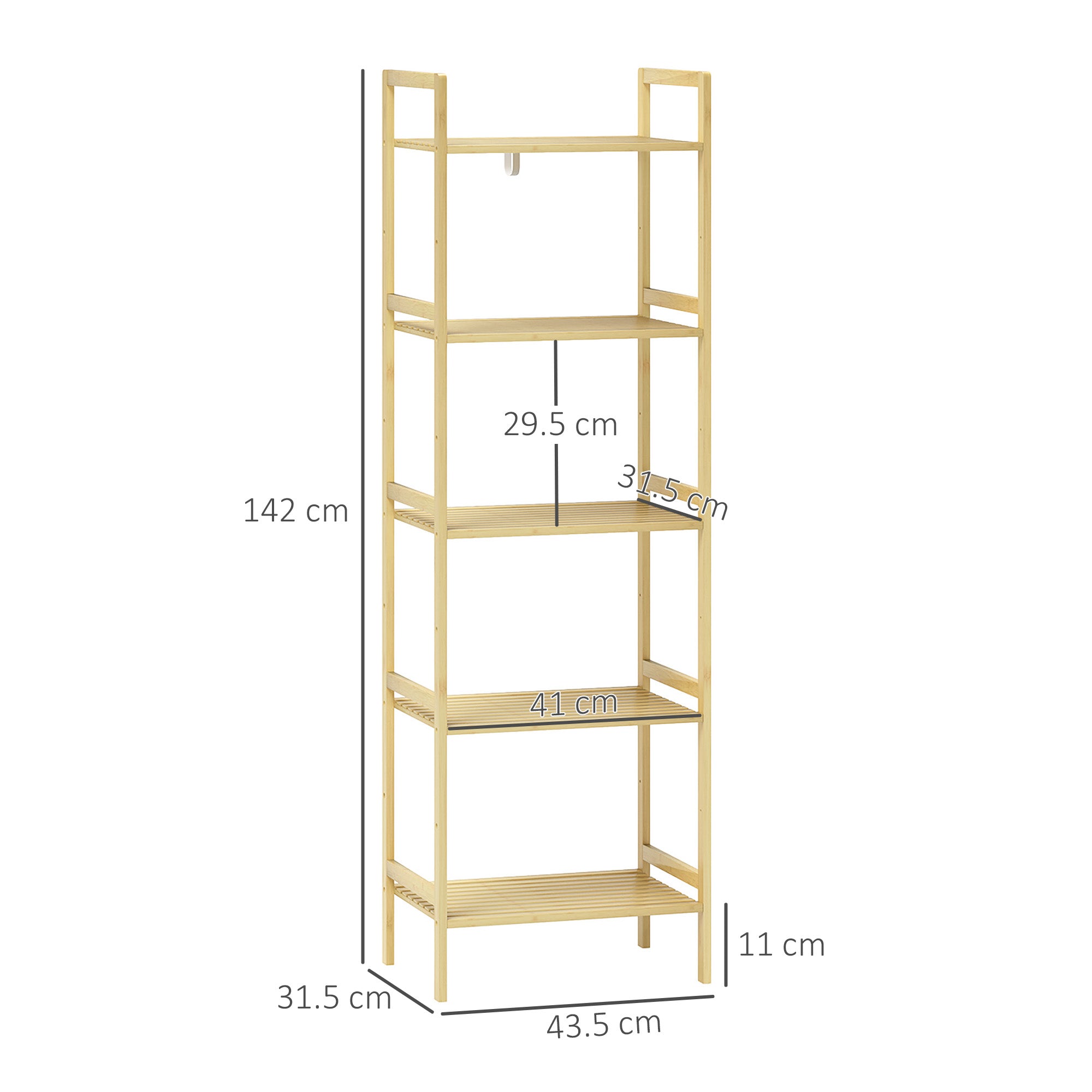 HOMCOM 5-Tier Bamboo Bathroom Storage Shelf, Freestanding Shelving Unit with Adjustable Rack for Kitchen Bathroom Living Room, Natural Wood Finish - North Peak Garden Furniture