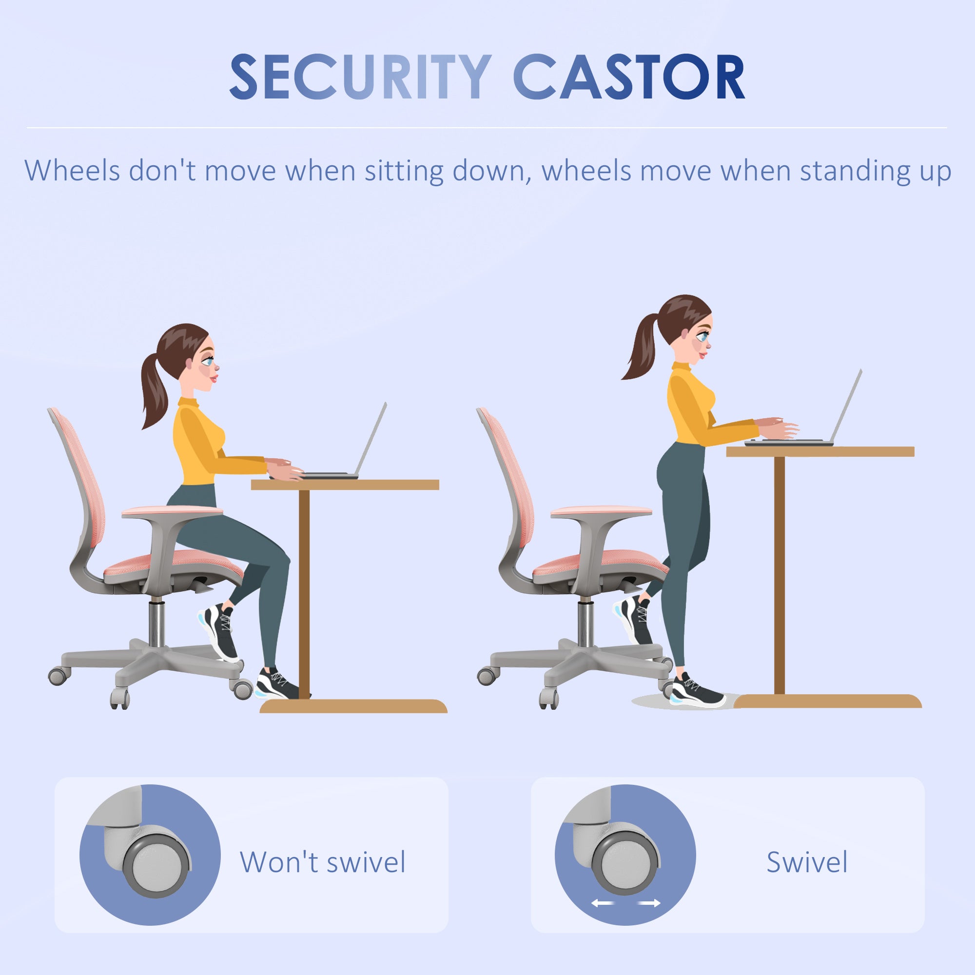 Vinsetto Office Chair, Breathable Mesh Swivel Desk Chair with Adjustable Height and 360° Swivel Security Wheels for Home Office, Study, Pink - North Peak Garden Furniture