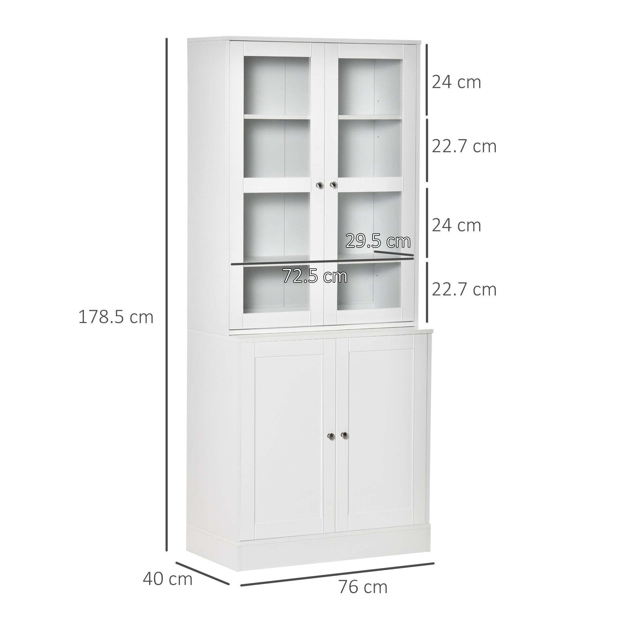 HOMCOM Modern Bookcase with Glass Doors, Display Storage Cabinet with Adjustable Shelves for Living Room, Study, Office, White - North Peak Garden Furniture