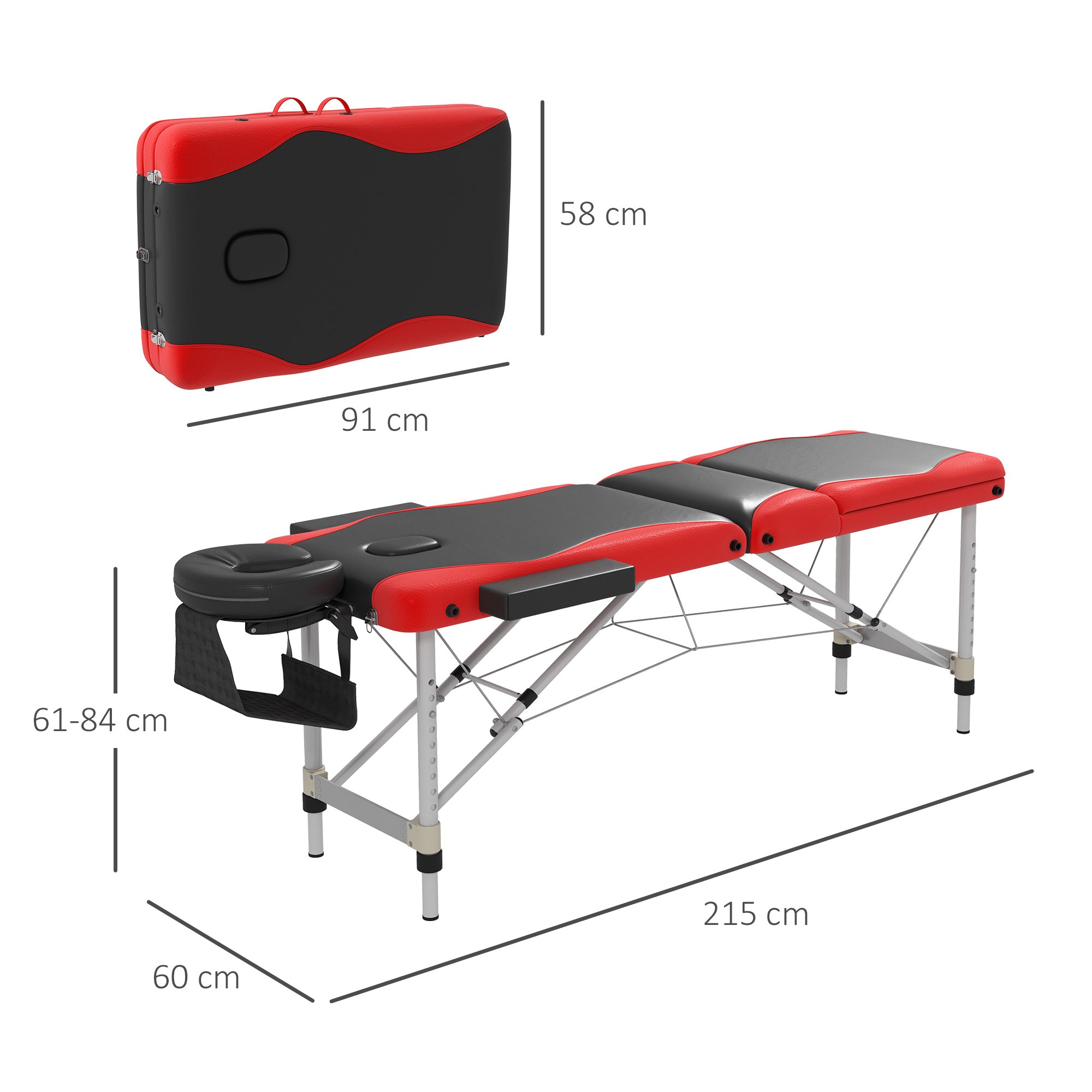 HOMCOM Foldable Massage Table Professional Salon SPA Facial Couch Bed Black and Red - North Peak Garden Furniture