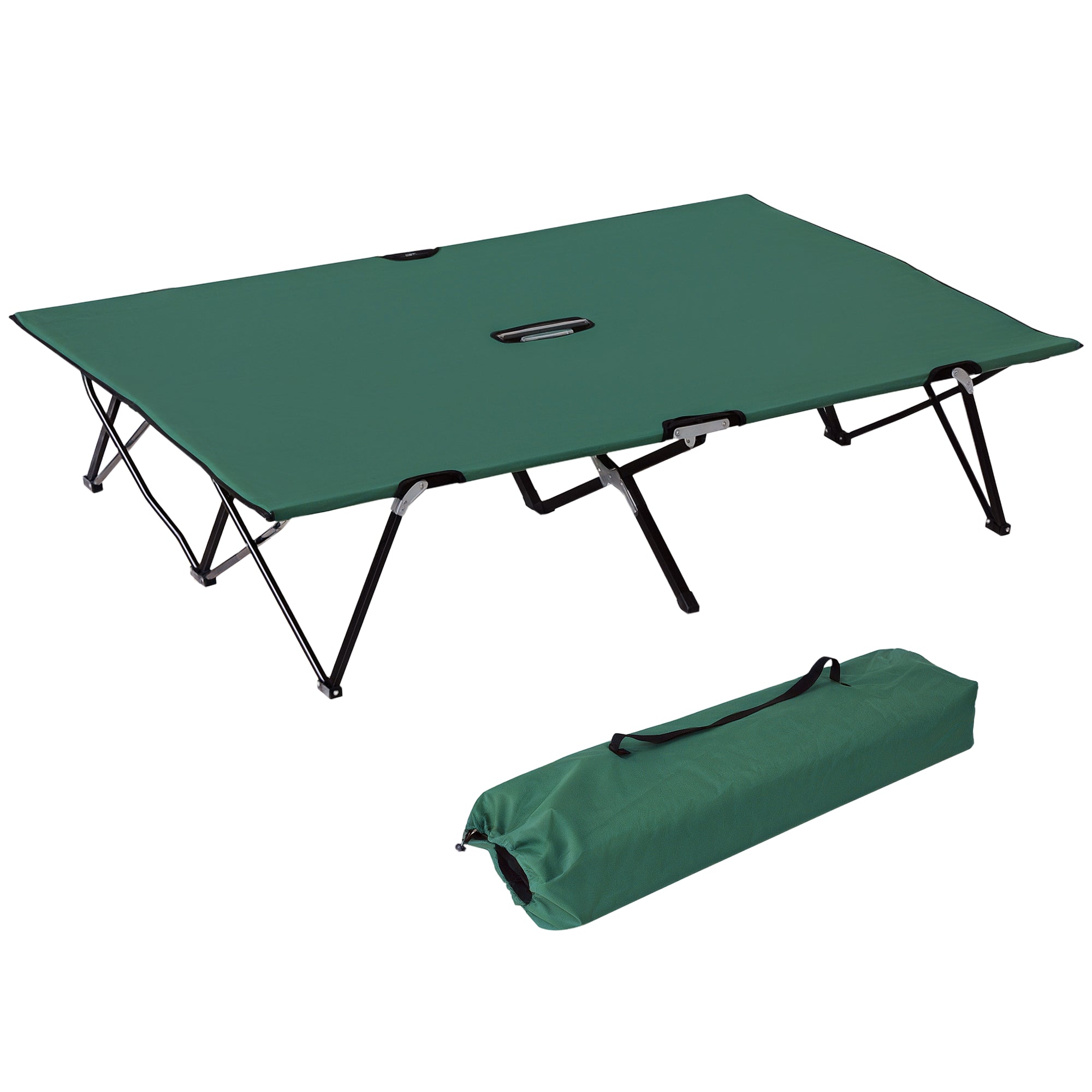 Outsunny Double Camping Bed Camping Cot Foldable Sunbed Outdoor Patio Sleeping Bed Super Light with Carry Bag (Green)