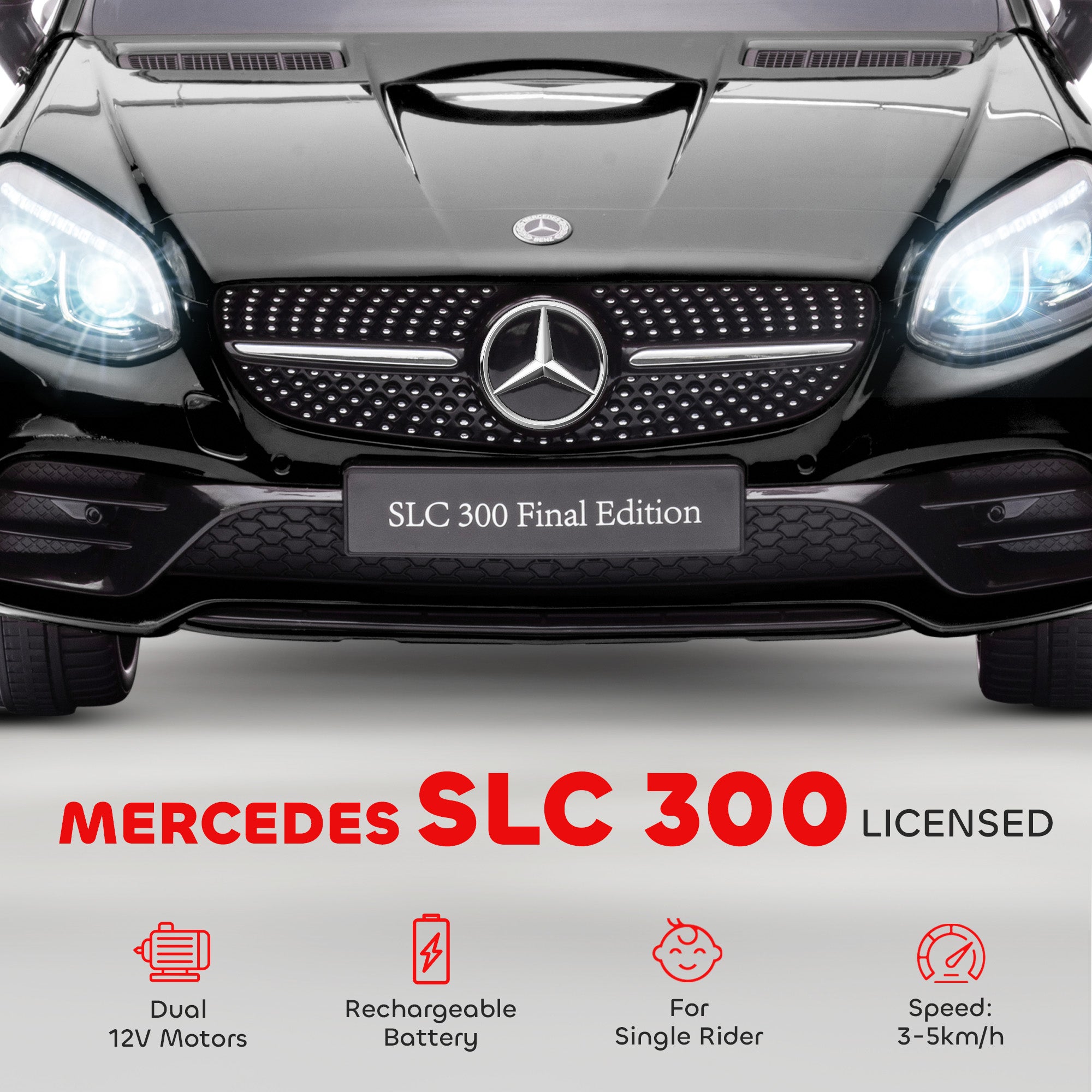 AIYAPLAY Benz SLC 300 Licensed 12V Kids Electric Ride On Car with Parental Remote Two Motors Music Lights Suspension Wheels for 3-6 Years Black