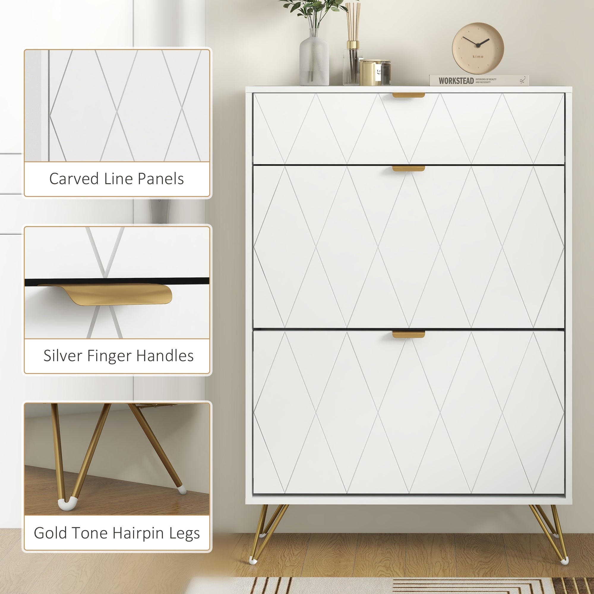 HOMCOM Two Flip Drawer Narrow Shoe Cabinet - White - North Peak Garden Furniture