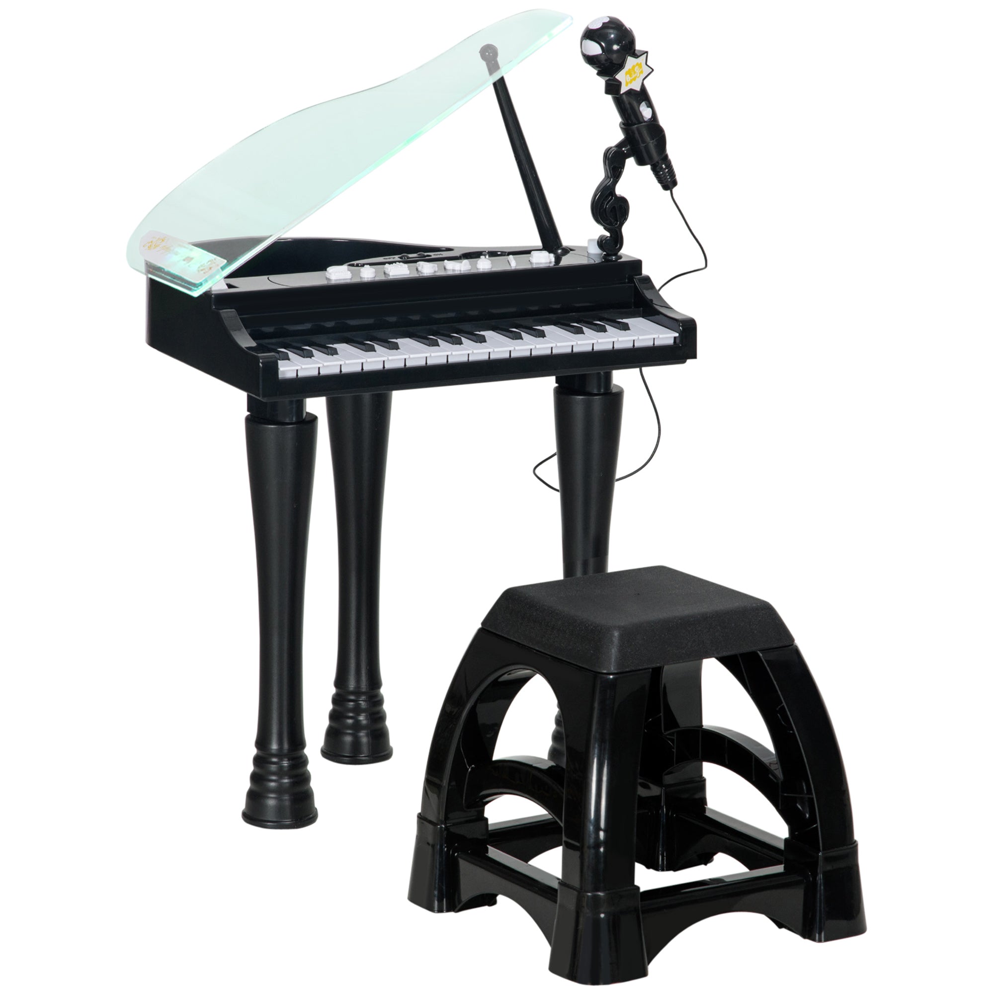 AIYAPLAY 32-Key Kids Piano Keyboard, with Stool, Lights, Microphone, Sounds, Removable Legs - Black - North Peak Garden Furniture