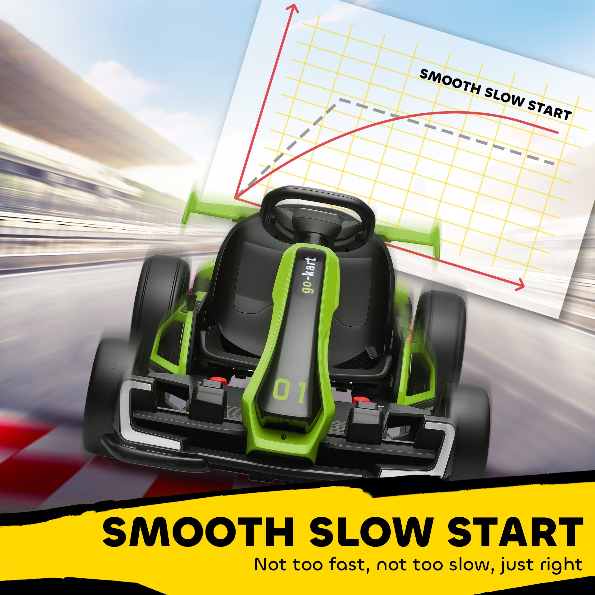 HOMCOM 24V Electric Go Kart for Kids with Adjustable Seat for 6-12 Years, Green - North Peak Garden Furniture