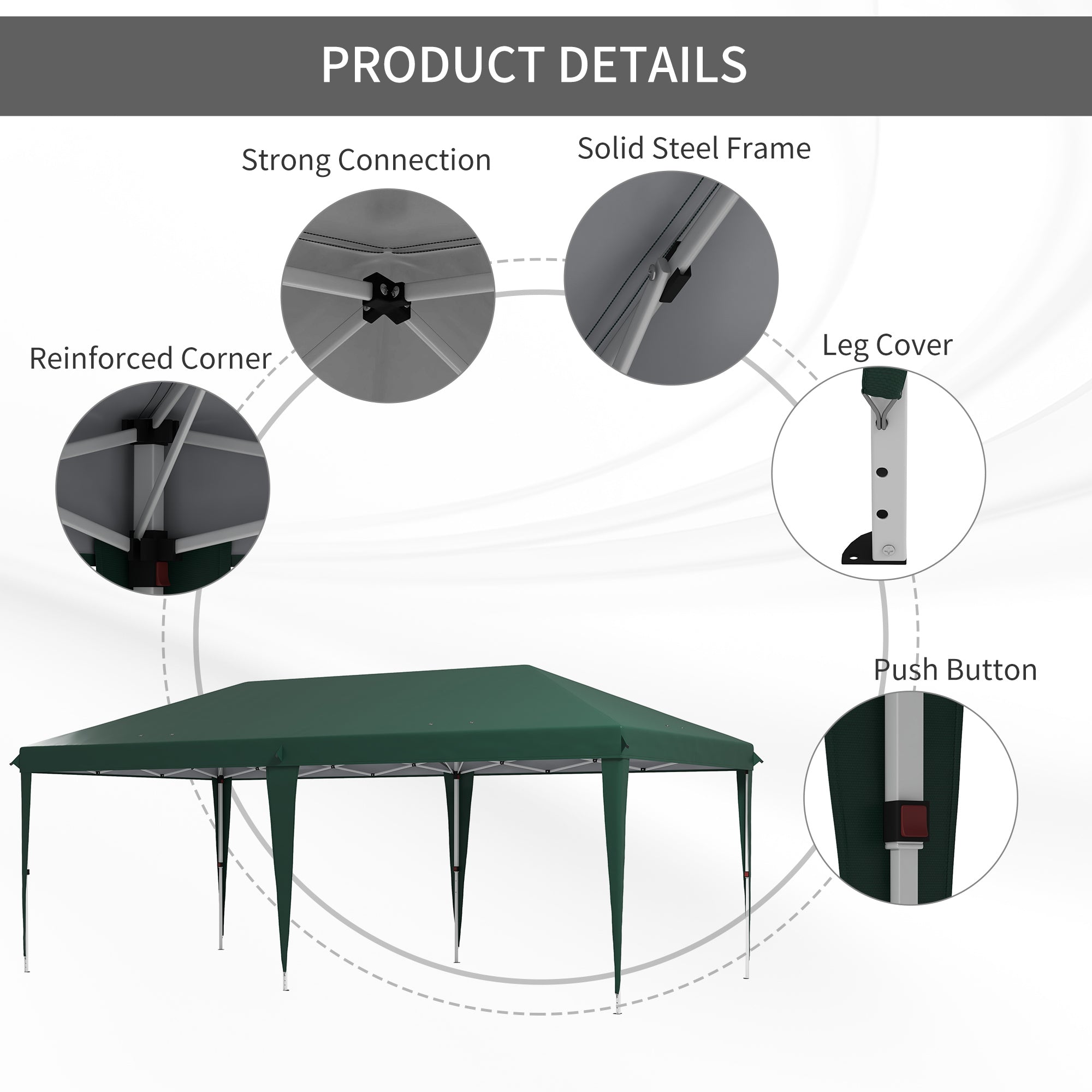 Outsunny Pop Up Gazebo, Double Roof Foldable Canopy Tent, Height Adjustable Wedding Awning Canopy w/ Carrying Bag, 6 m x 3 m x 2.65 m, Green - North Peak Garden Furniture