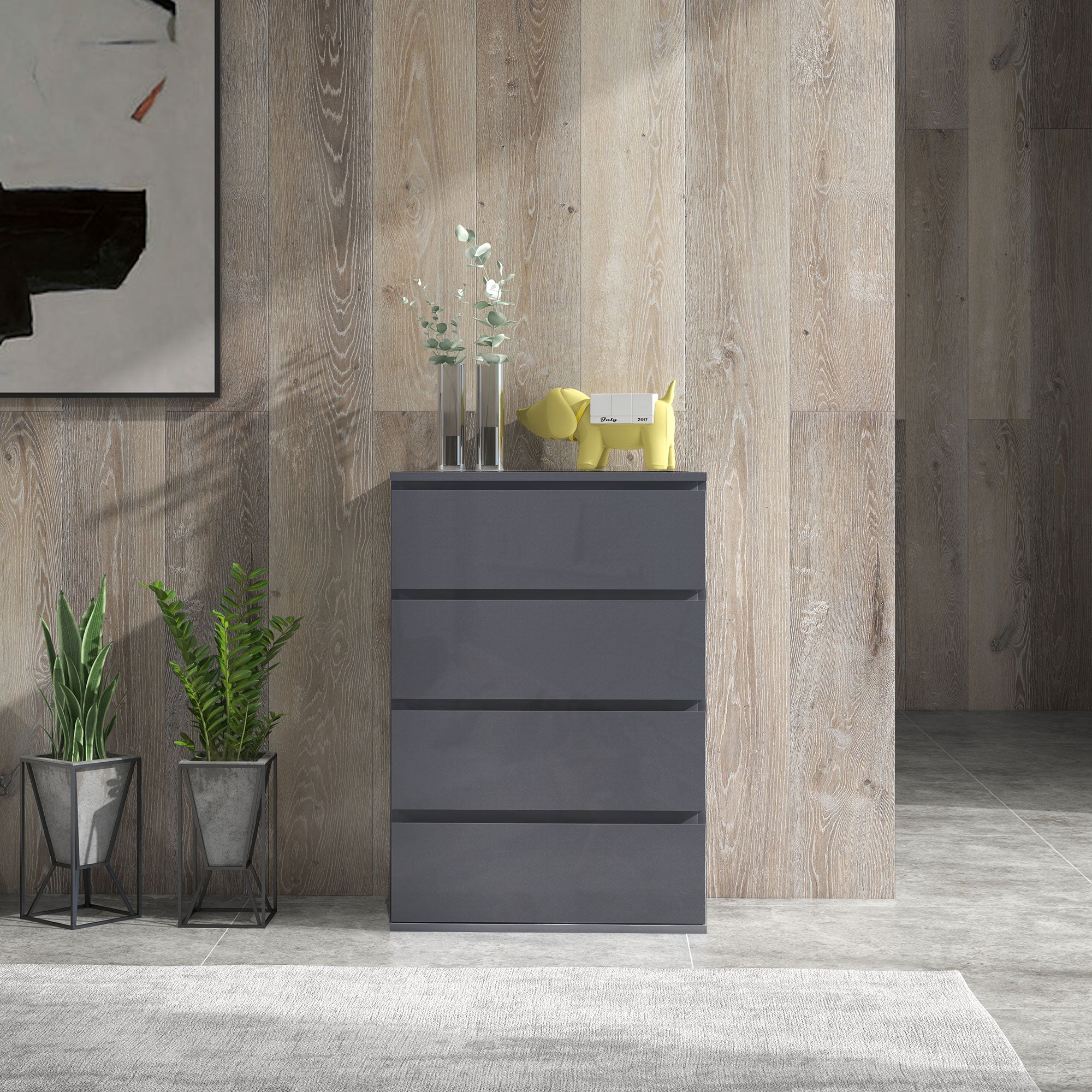 HOMCOM High Gloss Chest of Drawers, 4-Drawer Storage Cabinets, Modern Dresser, Storage Drawer Unit for Bedroom - North Peak Garden Furniture