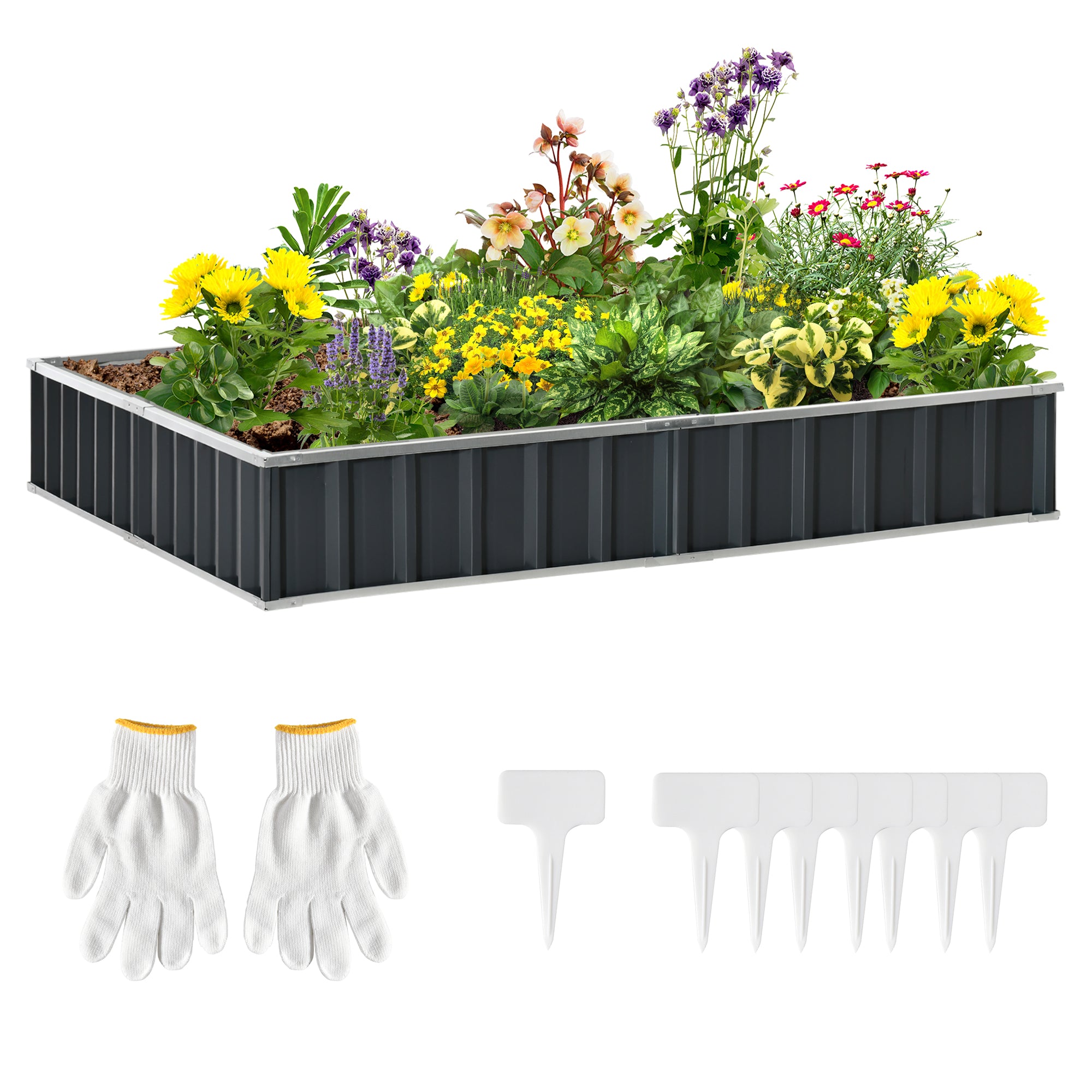 Outsunny 645L Metal Raised Garden Bed, DIY Large Steel Planter Box, No Bottom w/ A Pairs of Glove for Backyard, Patio to Grow Vegetables, Herbs, and Flowers, 258cmx90cm - North Peak Garden Furniture