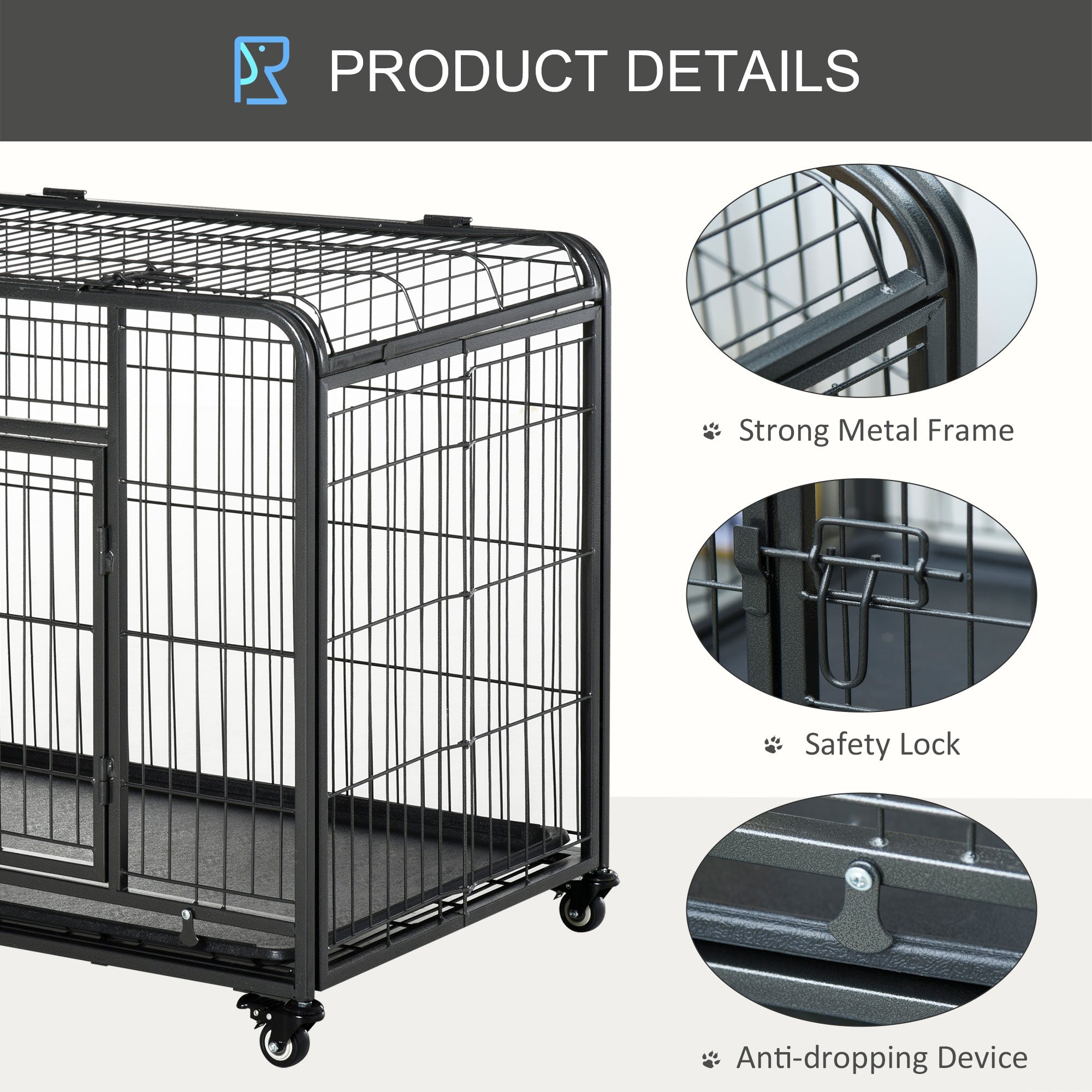 PawHut Metal Dog Cage Kennel Locking Door & Wheels Removable Tray Openable Top For Large Pets 109.5 x 71 x 78 cm - North Peak Garden Furniture