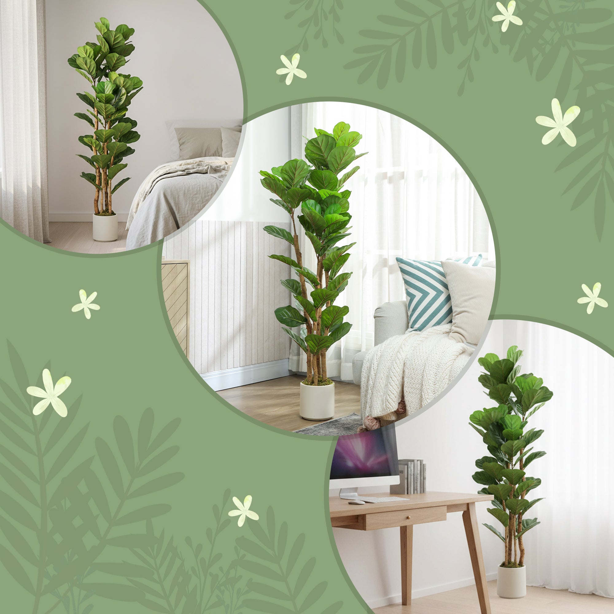 HOMCOM 150cm Artificial Fiddle Leaf Fig Tree - Green