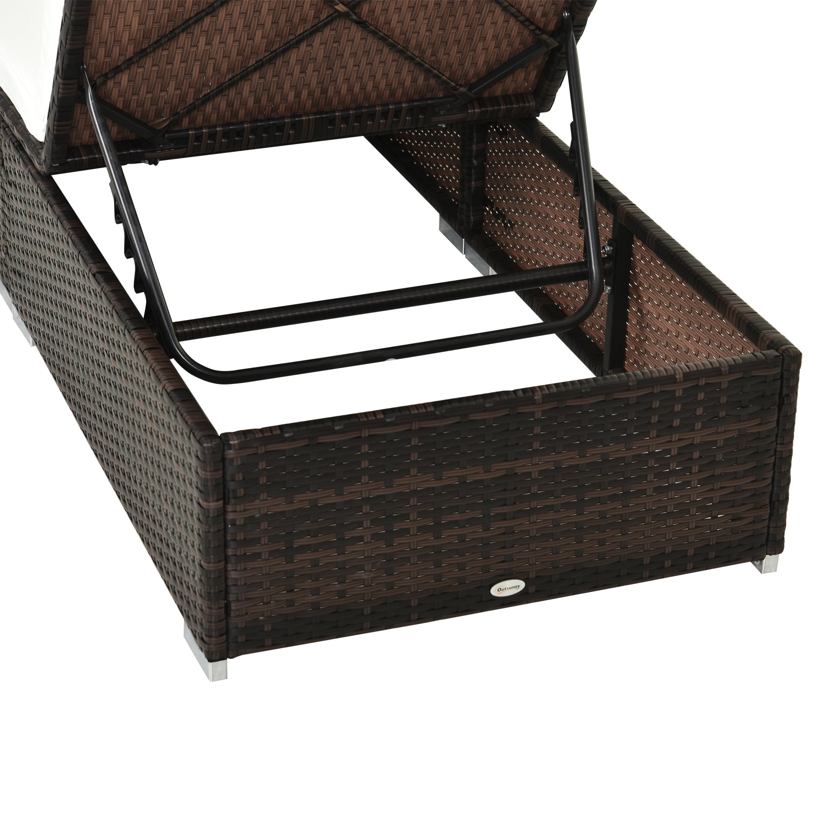 Outsunny PE Rattan Sun Lounger, Five-level Adjustable Recliner Bed Chair with Soft Padded Cushion for Patio, Garden, Mixed Brown - North Peak Garden Furniture