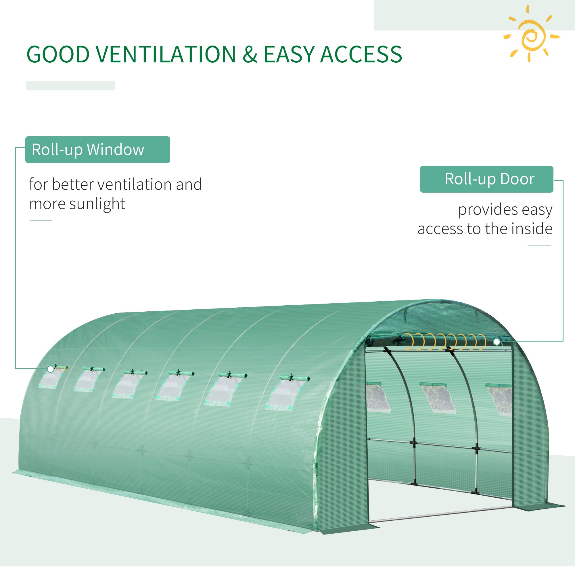 Outsunny 6 x 3 x 2m Greenhouse Replacement Cover ONLY Winter Garden Plant PE Cover for Tunnel Walk-in Greenhouse with Roll-up Windows Door Outdoor, Green - North Peak Garden Furniture