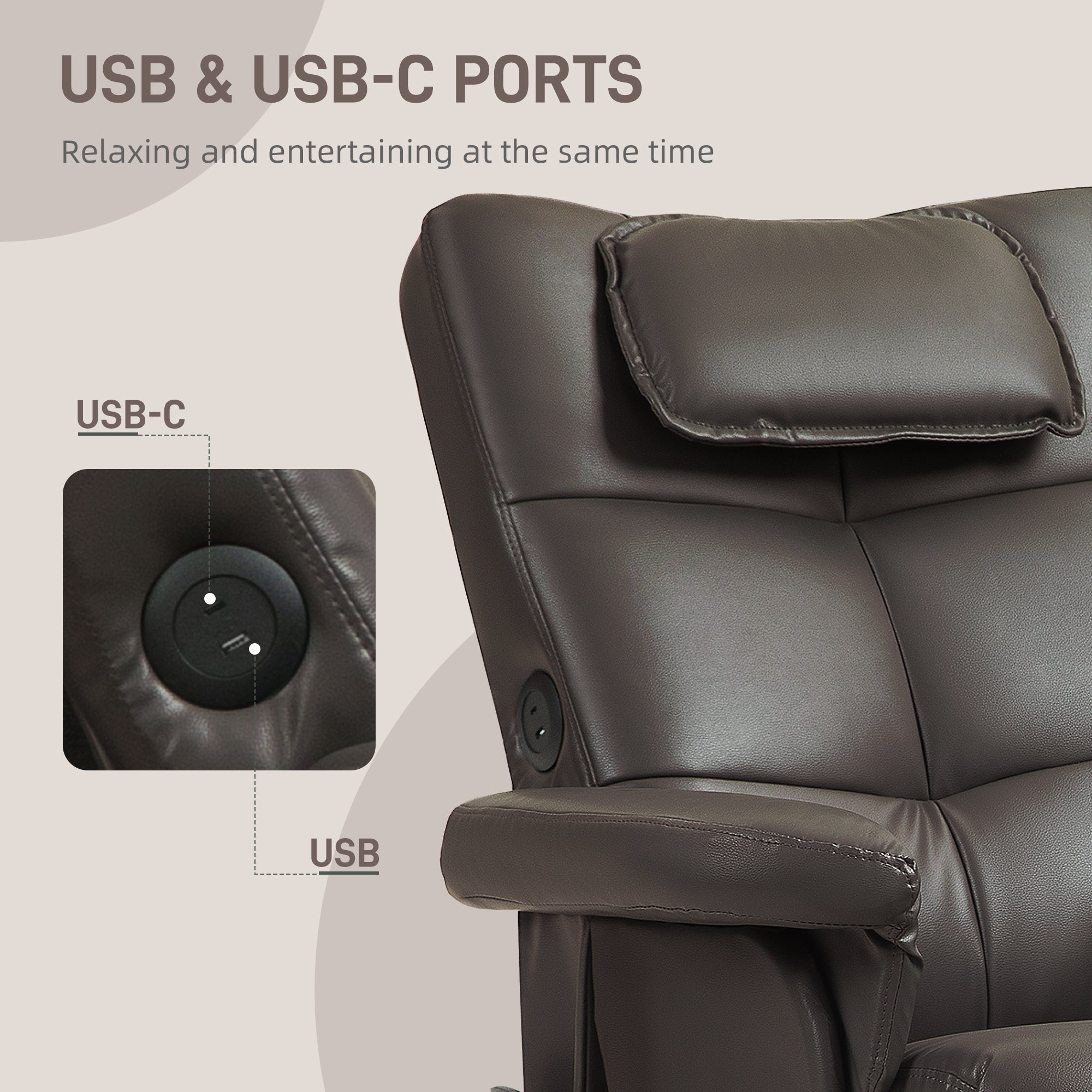 HOMCOM Faux Leather Massage Recliner Chair, with Storage Ottoman - Brown - North Peak Garden Furniture
