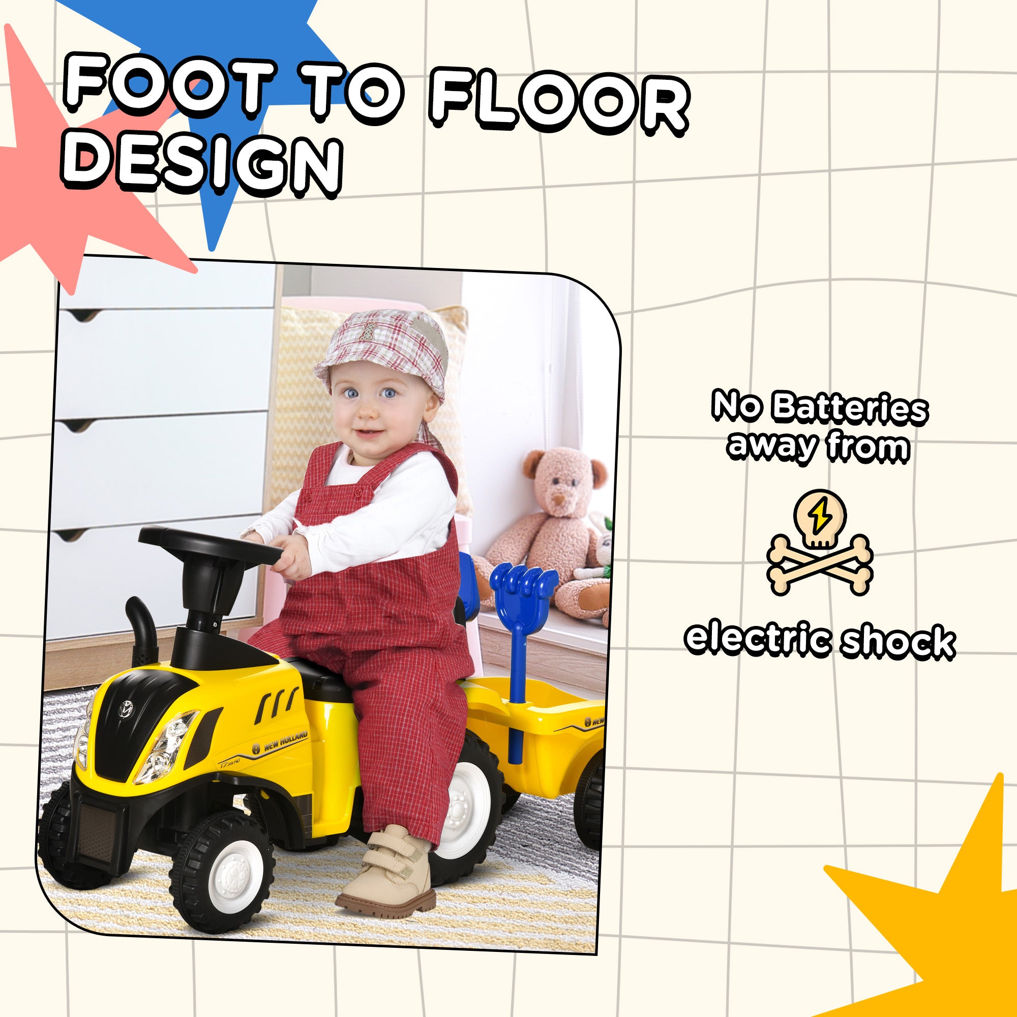 HOMCOM Ride On Tractor Toddler Walker Foot To Floor Slider w/ Horn Storage Steering Wheel for 1-3 Years Old Yellow