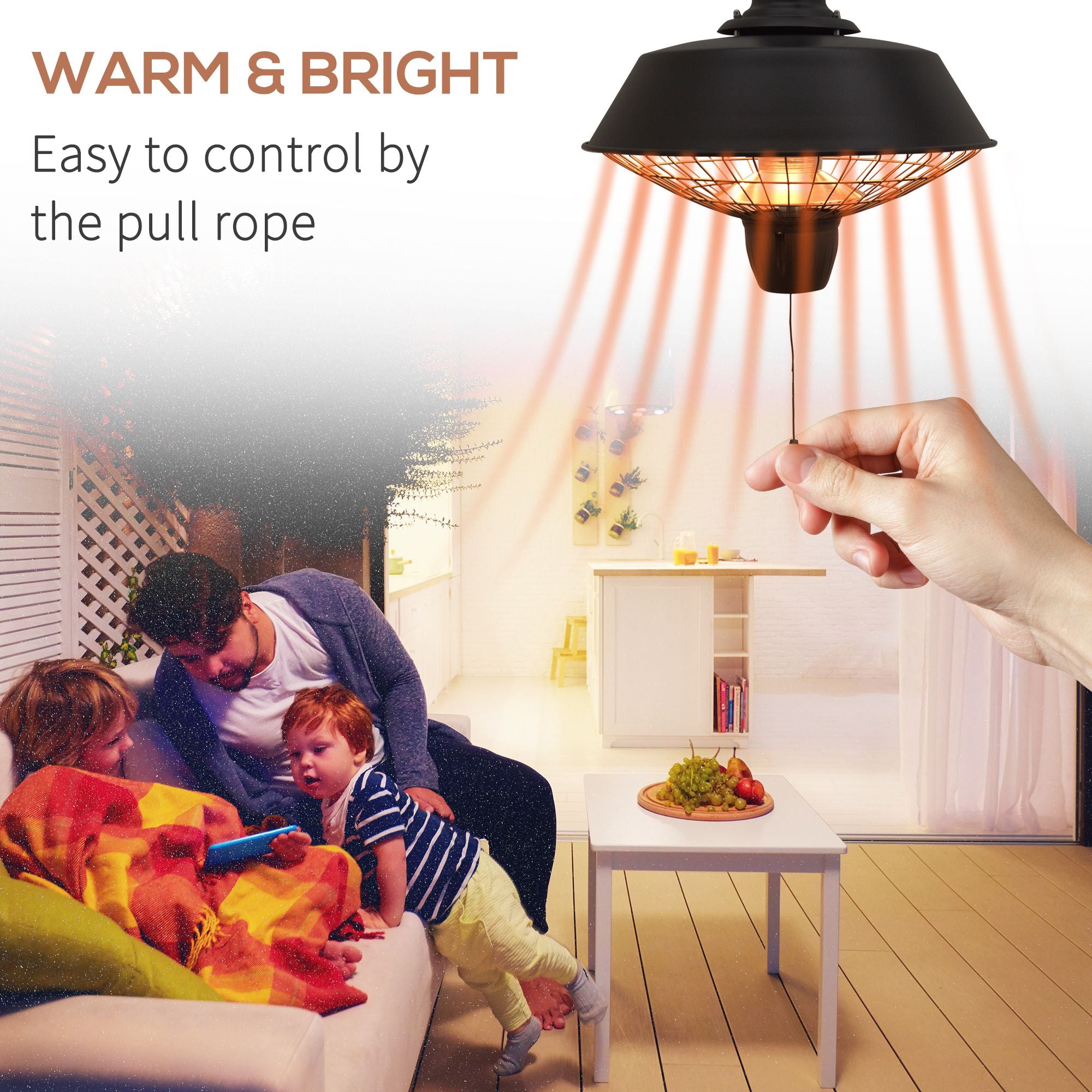 Outsunny 2100W Outdoor Ceiling Mounted Halogen Electric Heater Hanging Patio Garden Warmer Light - Black - North Peak Garden Furniture