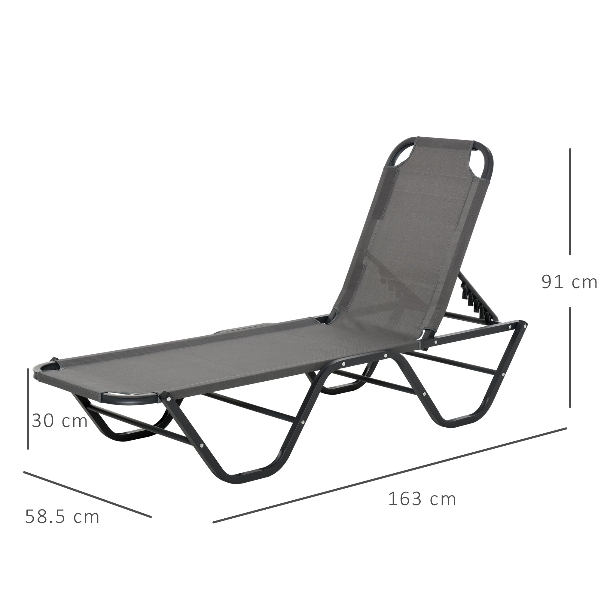 Outsunny Sun Lounger Relaxed Recliner with 5-Position Adjustable Backrest Aluminium Frame for Pool, Sun Bathing, Grey - North Peak Garden Furniture