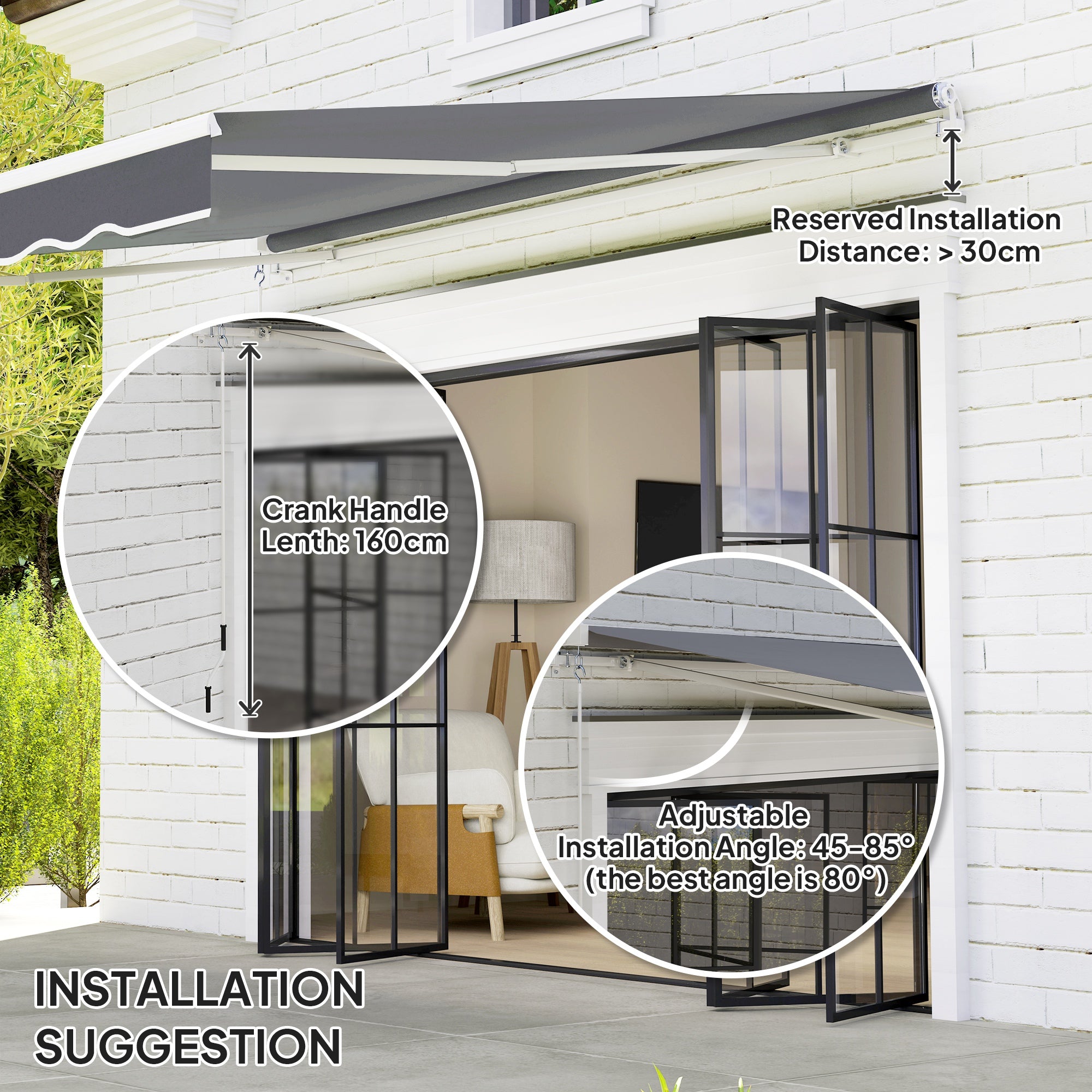 Outsunny 2 x 2.5m Manual Retractable Awning - Dark Grey - North Peak Garden Furniture