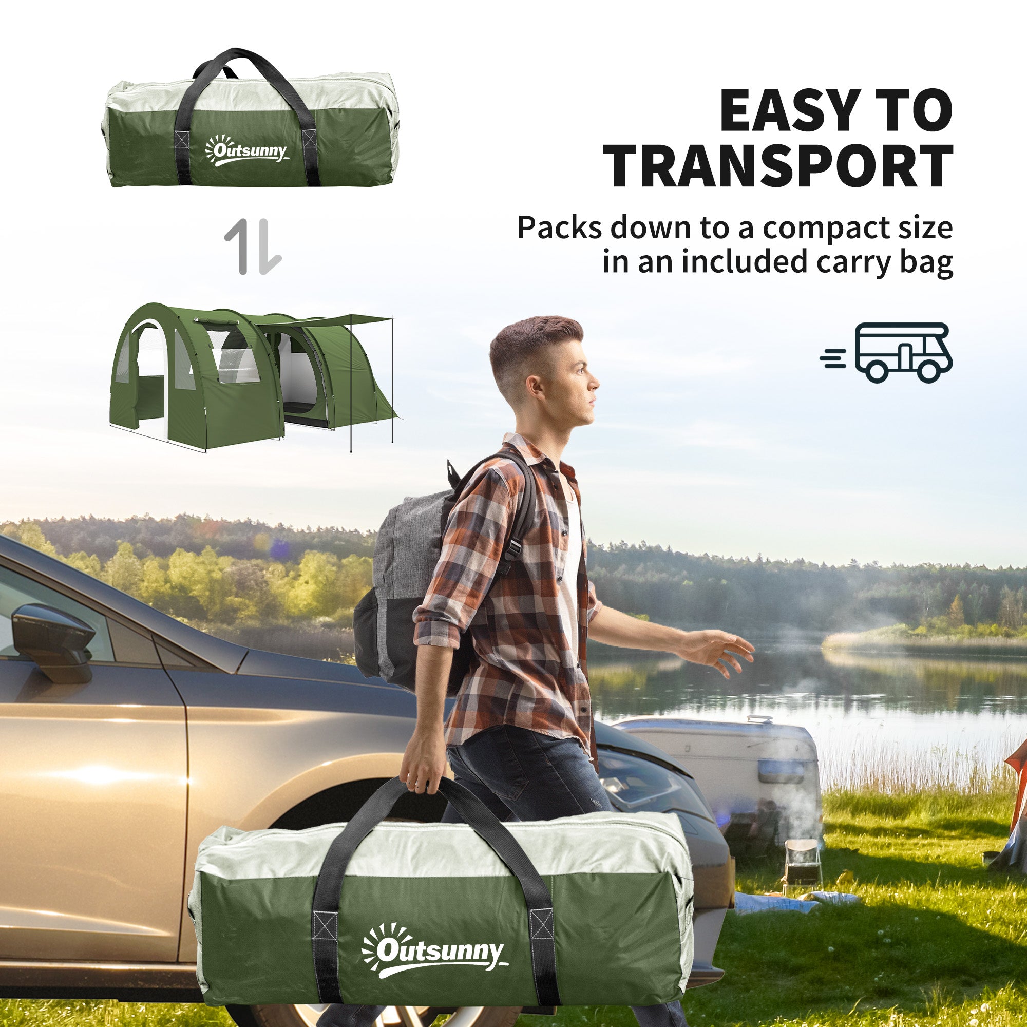 Outsunny 5-6 Man Camping Tent with 2 Room, Floor and Carry Bag - Green - North Peak Garden Furniture