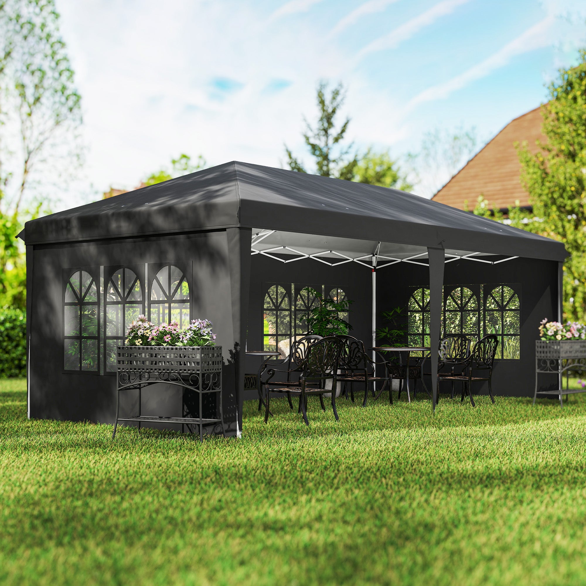 Outsunny 3 x 6m Pop-Up Gazebo, with Removable Walls - Black - North Peak Garden Furniture