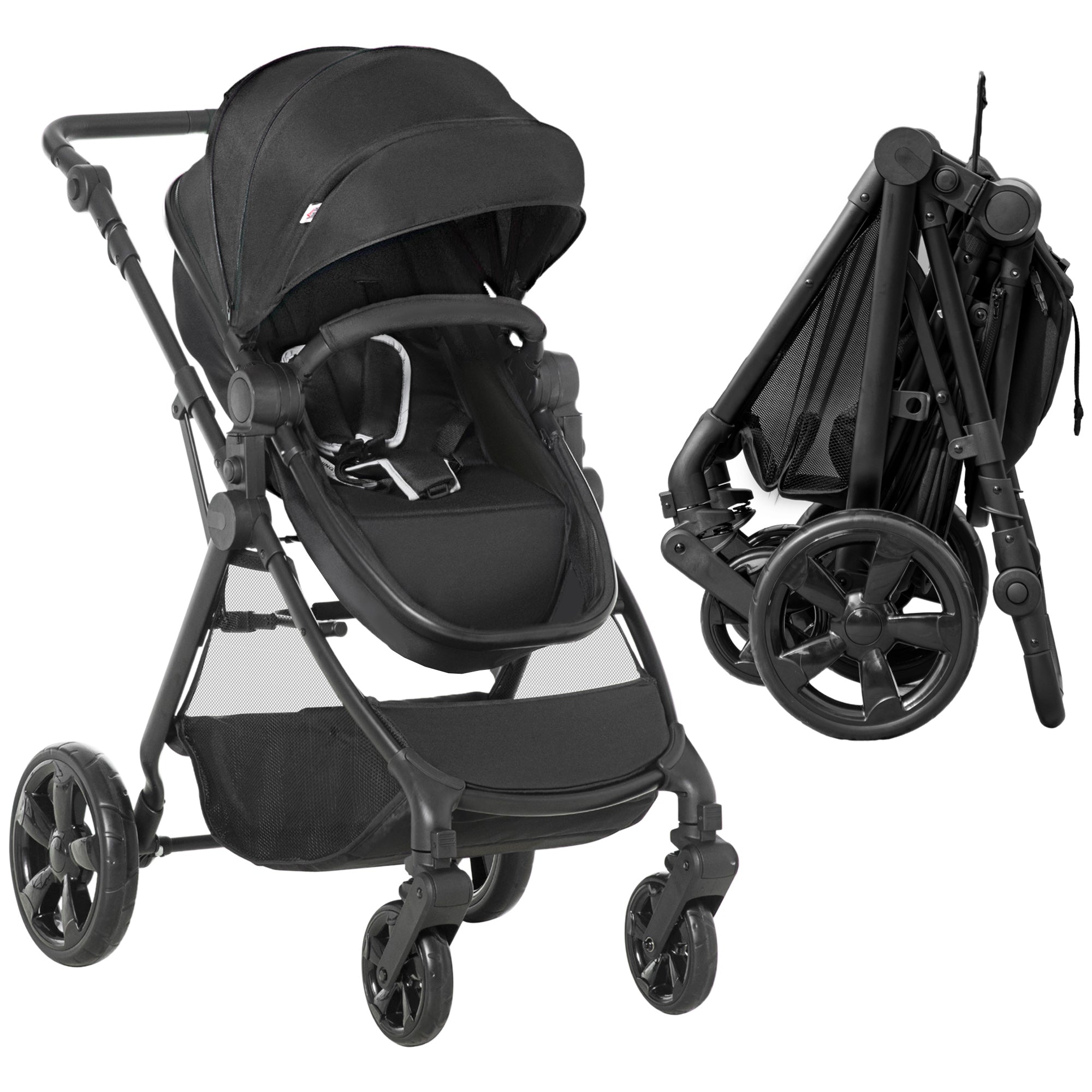 HOMCOM Foldable Baby Stoller, with Reclining Backrest, Adjustable Canopy, for Ages 0-36 Months - Black - North Peak Garden Furniture